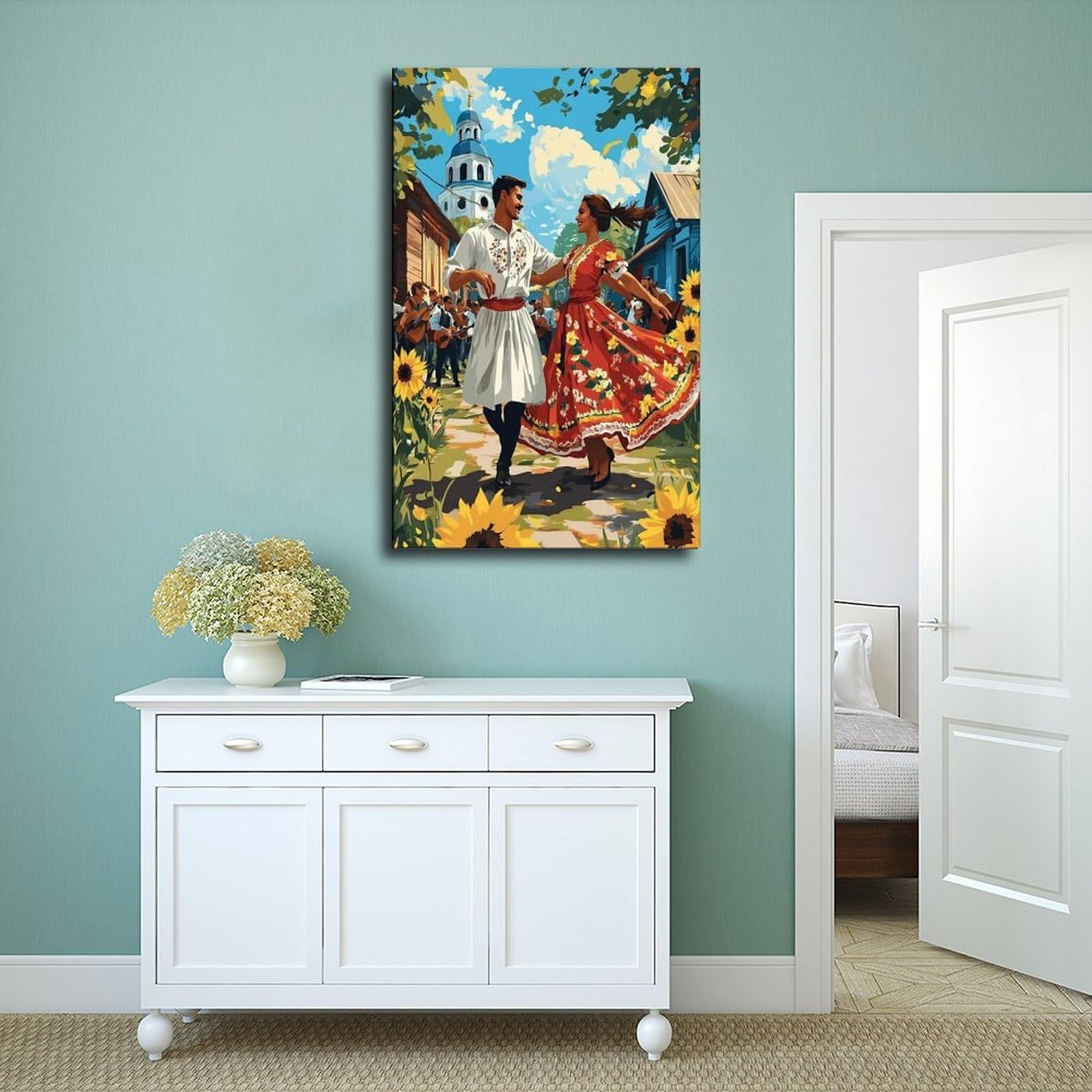 Stampa artistica di danza, poster su tela tradizionale per festival folk, decorazione per camera da letto, ufficio, stanza, regalo, 40,6 cm di lunghezza x 61 cm di larghezza