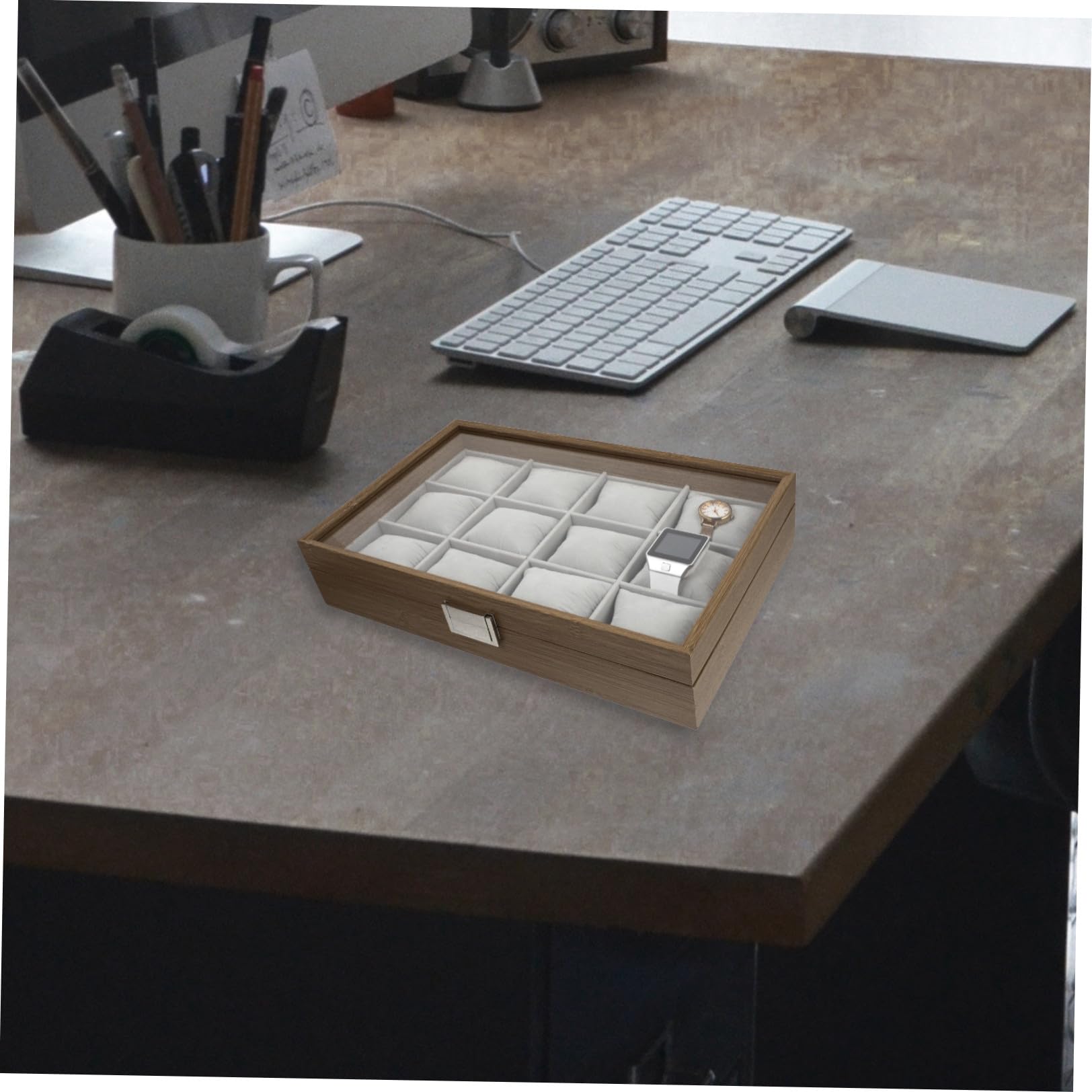 TEHAUX Organizer Custodia Elegante in Legno con 12 Scomparti Grandi con 12 Cuscini Morbidi Rimovibili per Orologi e Gioielli per Uso Personale e Decorazione Casa