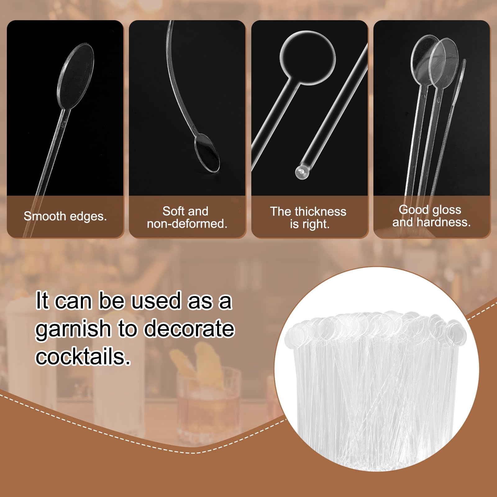 Leikedun 80 tamponi da cocktail riutilizzabili in PS - Agitatore da cocktail, bastoncini da cocktail, 18 cm, trasparenti, per caffè, cocktail, cocktail, succhi, vino, frullati, agitatore in plastica