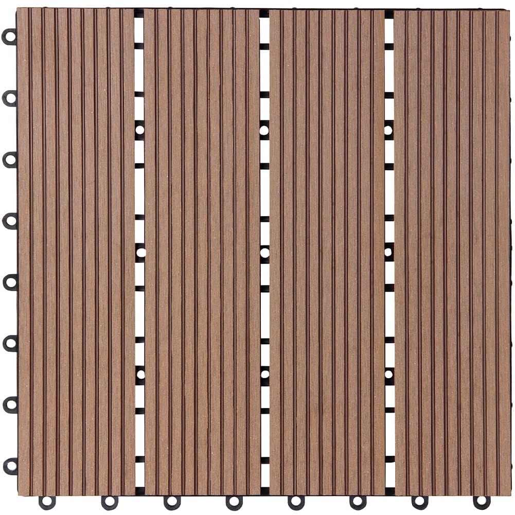 BAKAJI Set 11 Pezzi Piastrelle in WPC da Giardino con Sistema di Drenaggio Acqua, Pavimento Piastrella Resistente Agli Agenti Atmosferici Ideale per Esterno, Patio, Balcone, Terrazzo (Terracotta)