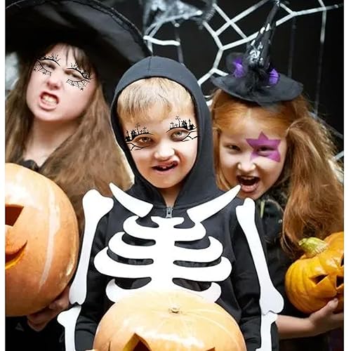 Miniatura 5 de 8 pares de calcomanías de tatuajes temporales de Halloween, calcomanías de tatuaje de cara de Halloween, diseño de araña aterradora, calavera y
