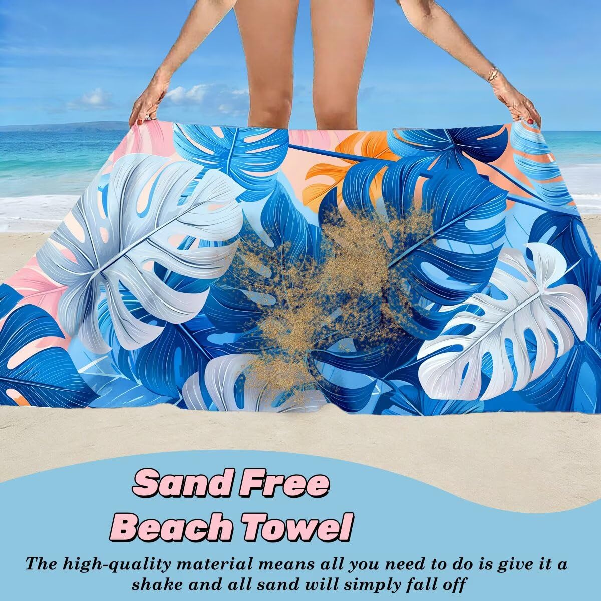 Ręcznik plażowy XXL, 100 x 200 cm, zestaw 2 sztuk, z mikrofibry, z liści palmowych, szybkoschnący, do sauny, fitness, bez piasku, ręcznik plażowy, do sauny, duży na prezenty -4665