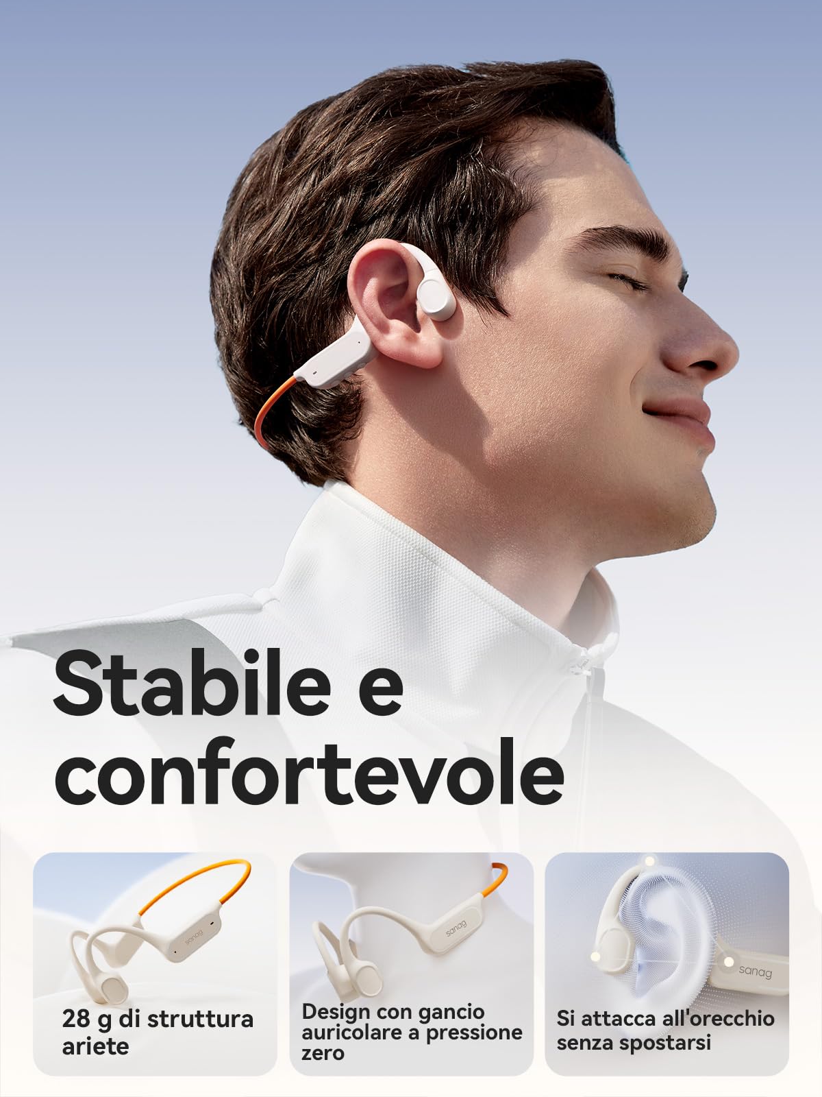 SANAG B33S Cuffie Conduzione Ossea Nuoto, Cuffie Subacquee per Piscina IPX8 Impermeabili con Wireless Bluetooth, Microfono, Lettore MP3 da 32G, 8 Ore di Riproduzione, Auricolari Nuoto Musica, Nero