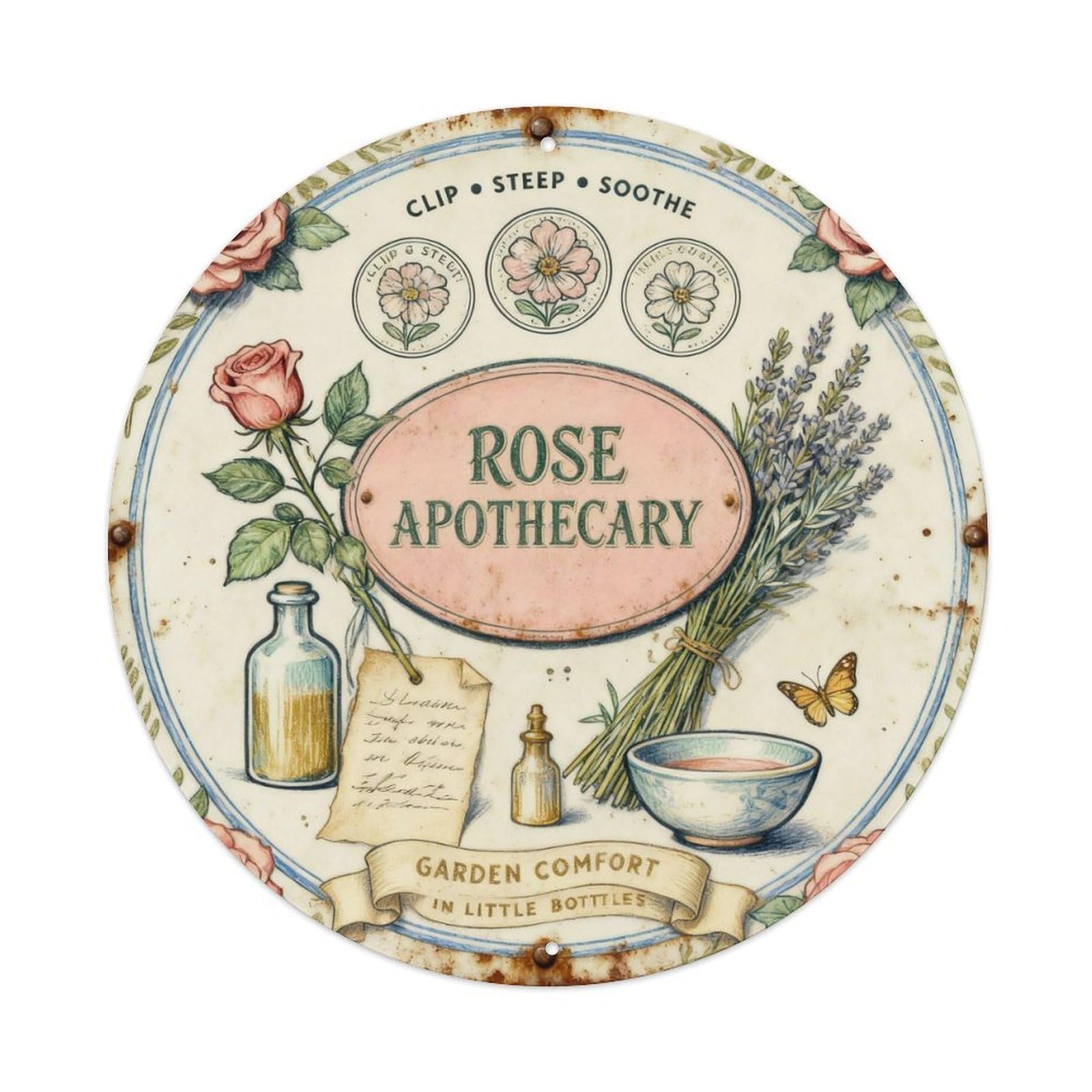 Rose Apothecary Sign Metal Tin Sign Plaque