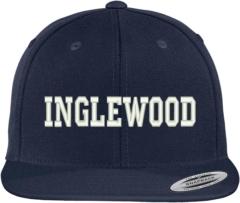 Trendy Apparel Shop Inglewood Collegiate Font Embroidered Flat Bill Adjustable Snapback Cap