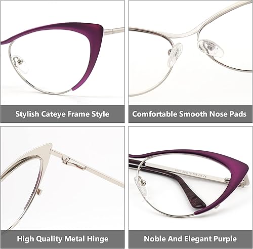 Miniatura 2 de Zeelool Gafas de bloqueo de luz azul ojo de gato de gran tamaño para las mujeres gafas de metal Ellen VFM0176