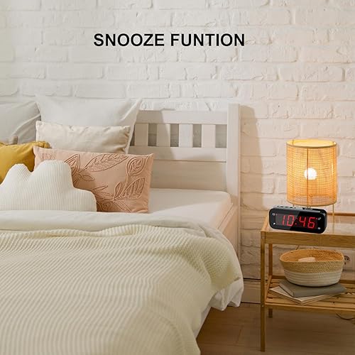 Miniatura 7 de Reloj despertador digital pequeño con pantalla de temperatura, funciona con pilas, brillo ajustable, repetición, 1224 horas, inalámbrico, modo