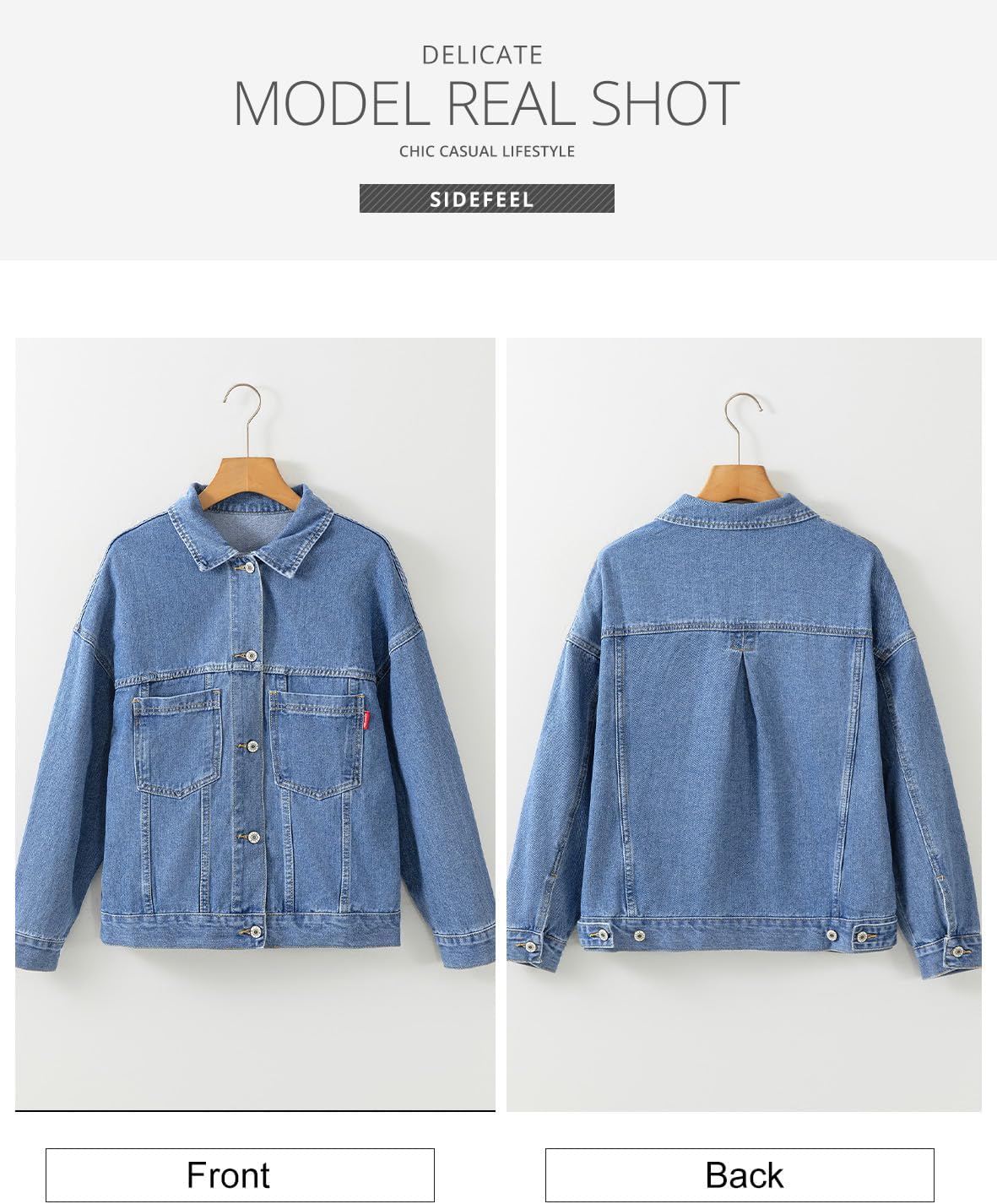 Sidefeel Women's Denim Jackets Casual Long Sleeve Oversized Fall Outfits Jean Jacket - Image 6