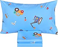 Vista 2 de J-pinno Cars Vehicles Digger - Juego de sábanas para niños pequeños, 100 % algodón, 3 piezas, de dibujos animados, sábana encimera y funda
