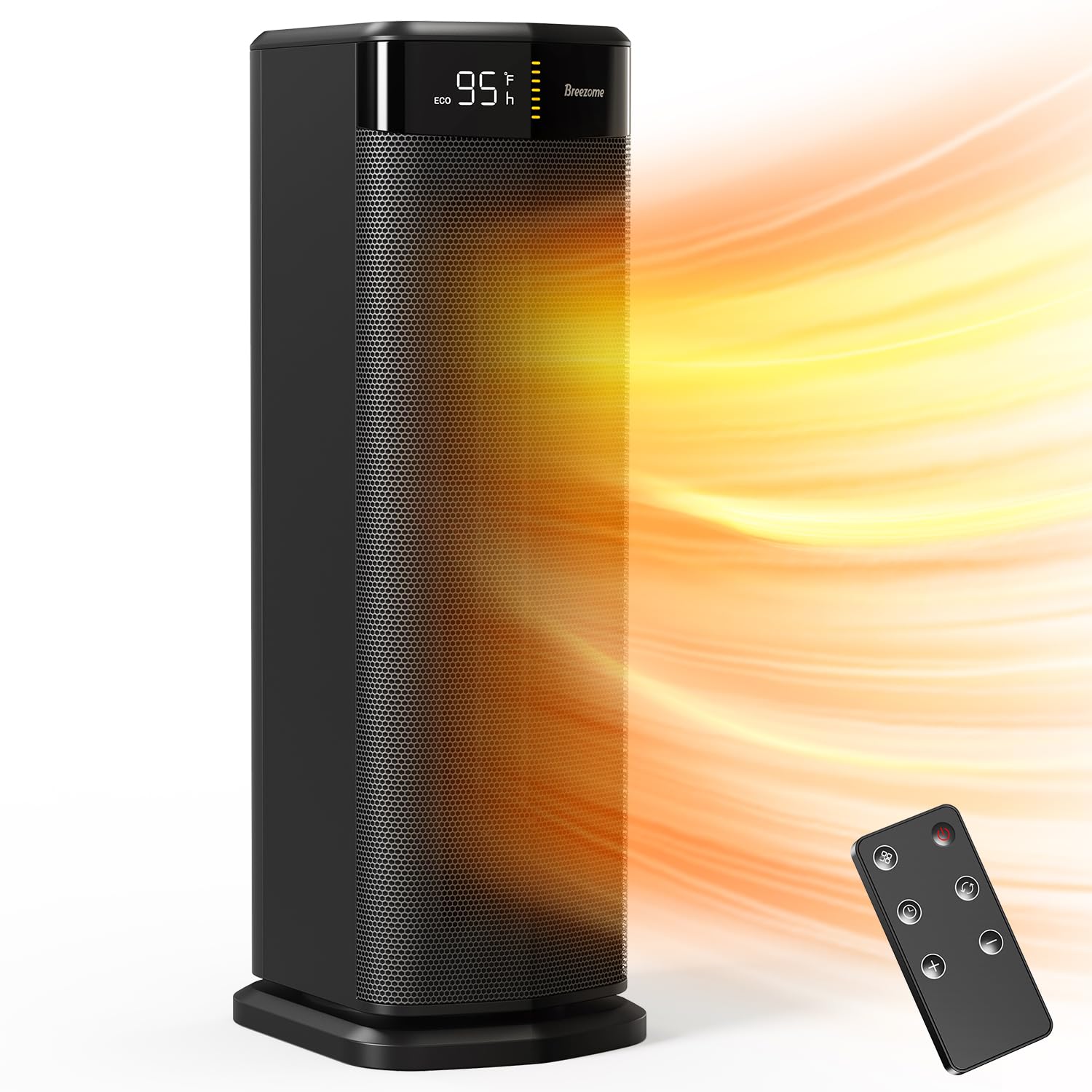 BREEZOME Space Heater for Indoor Use 1500W Fast Heating Electric Heater with Thermostat 24H Timer 90 Oscillating PTC