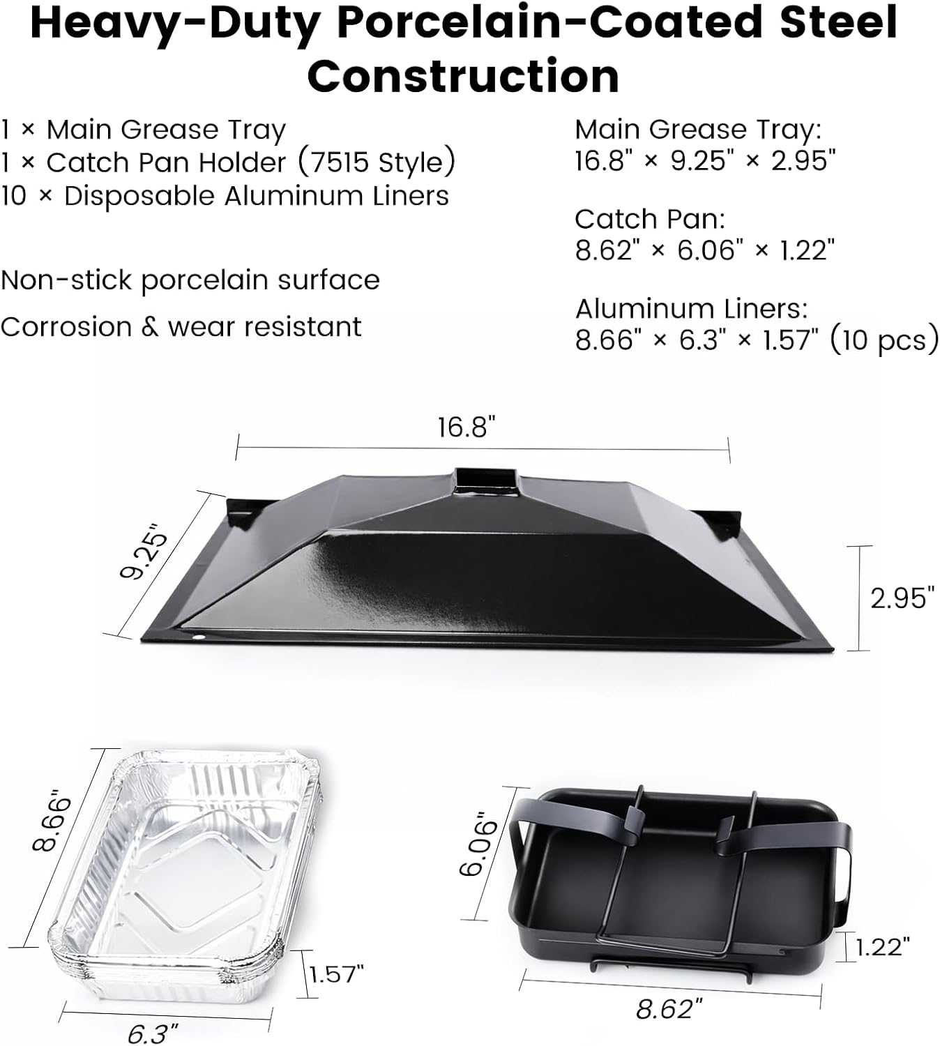 99251 Grease Tray Set with Catch Pan Holder - 10-Pack Drip Pan Liners, Replacement for Weber Spirit 200/210/500 Series (Side Control), Genesis Silver A Grill Parts for 85897 7515