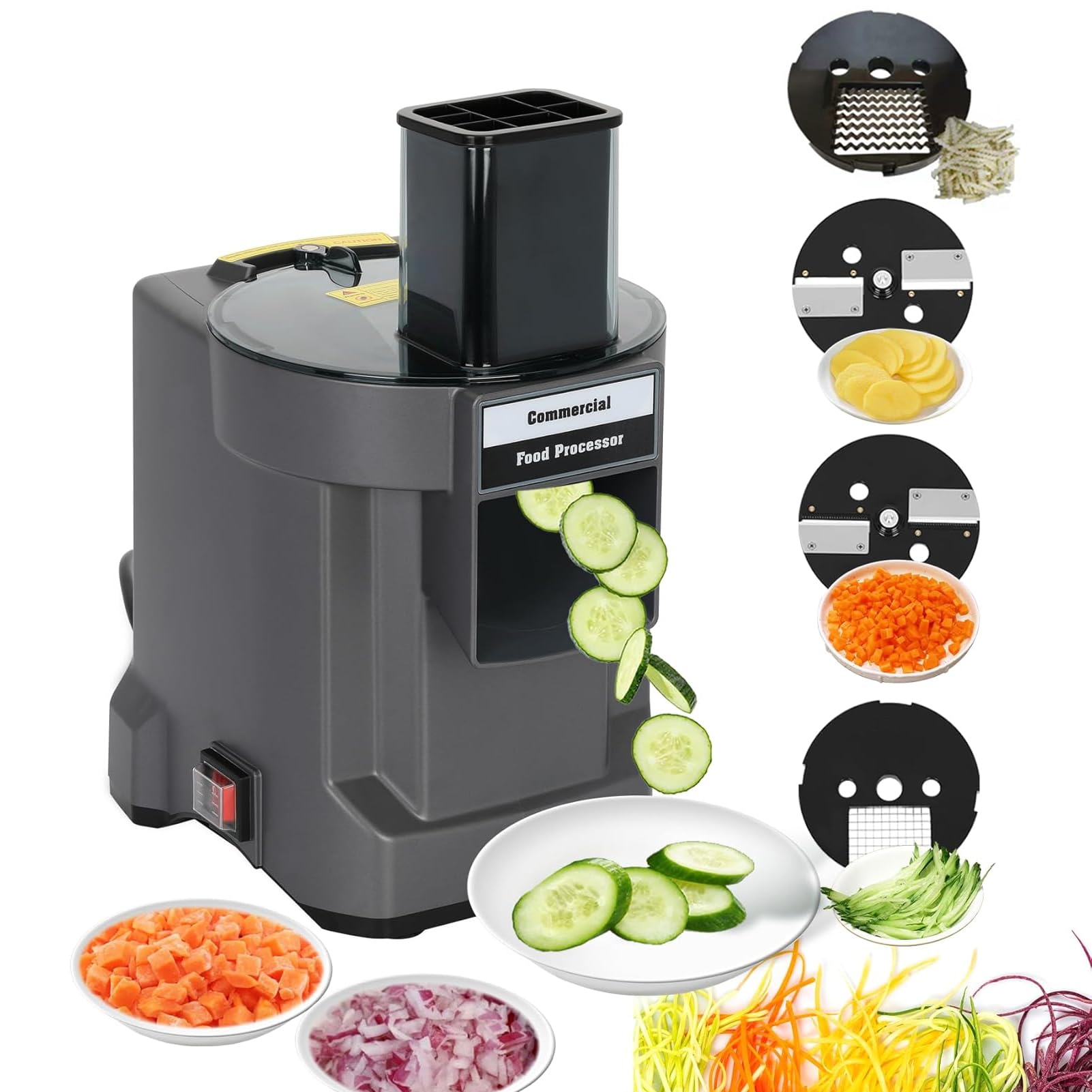 Affettatrice per Verdure Elettrica 4 in 1, Tagliaverdure Multifunzionale 100 W – Tritaverdure Automatico con Lame in Acciaio, per Patate Cipolle Carote