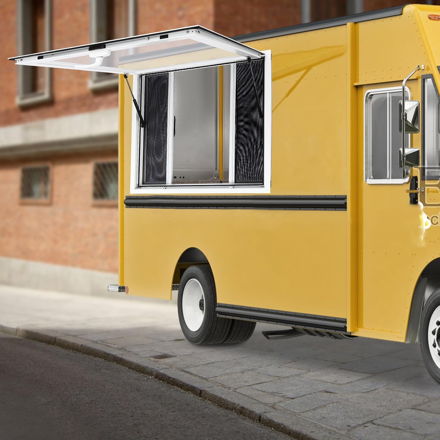 Food Truck Service Window Concession Stand Serving Window for Food Trailer Trailer Windows Concession Windows Door with Drag Hook (36x36Inch(With screen, awning and drag hook))