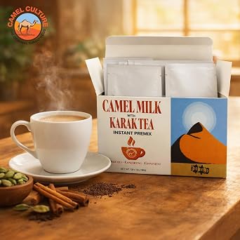 Camel Culture Instant Karak Tea Premix - 12 Single Serve Instant Tea Sachets Rich & Creamy Karak Chai Mix w/Saffron, Cardamom, Cinnamon & More On-the-Go Convenience & Premium Healthy Beverage