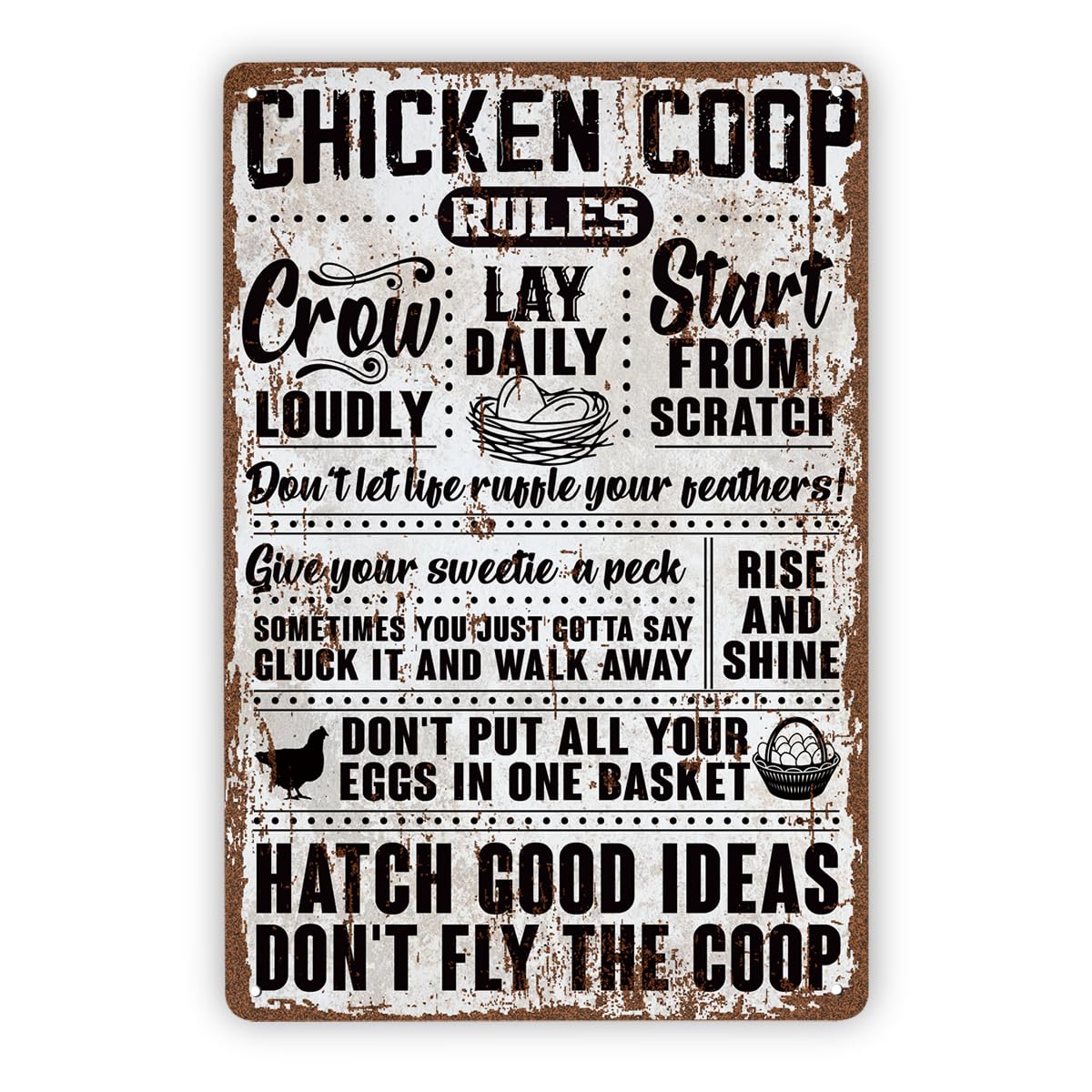 Chicken Coop Rules Outdoor Tin Sign, Housewarming Gift