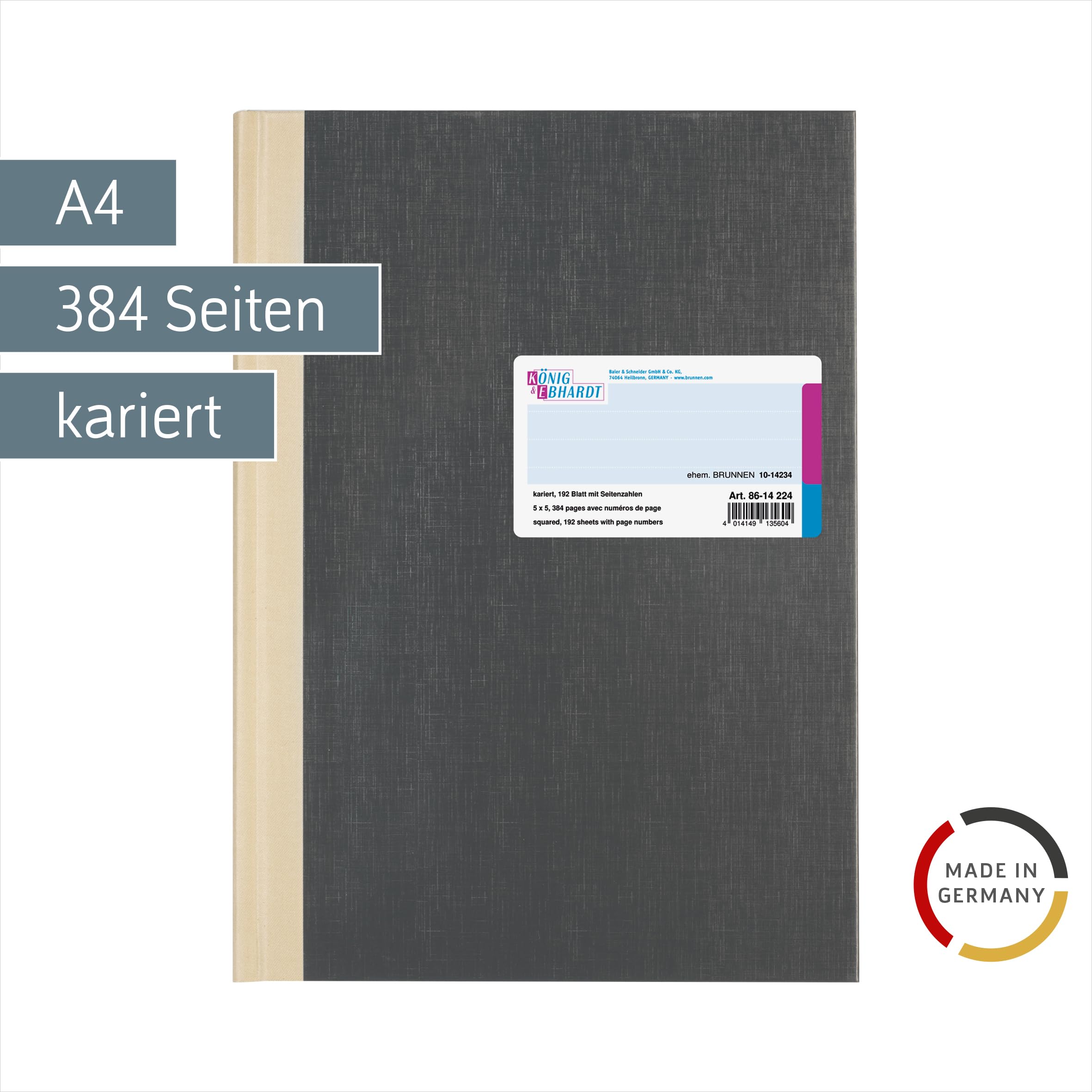 König & Ebhardt König und Ebhardt König & Ebhardt 8614224 Geschäftsbuch / Kladde (A4 kariert 80g/m², 192 Blatt Fadenheftung mit Seitenzahl))