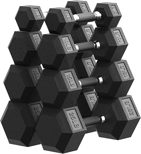 Miniatura 15 de PAPABABE Juego de mancuernas hexagonales de 45 a 550 libras, mancuernas de gimnasio en casa con revestimiento de goma, mancuernas para mujeres y