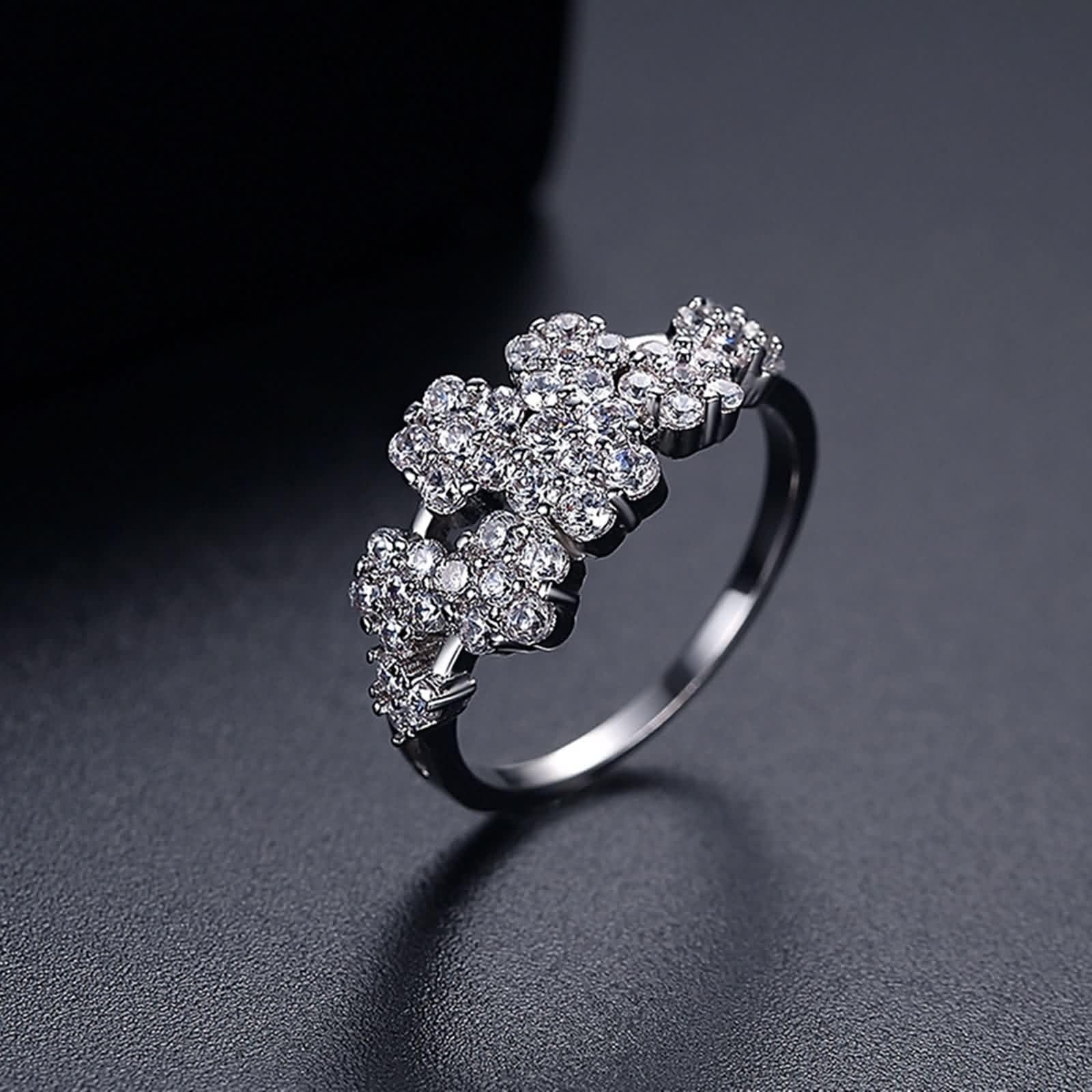 Diamentowe obrączki rocznicowe obrączka ślubna białe złoto 18K niemetalowy znaczek (tylko moda) kwiat z cyrkonią biały rozmiar H 1/2 moda dla pań biżuteria świąteczna