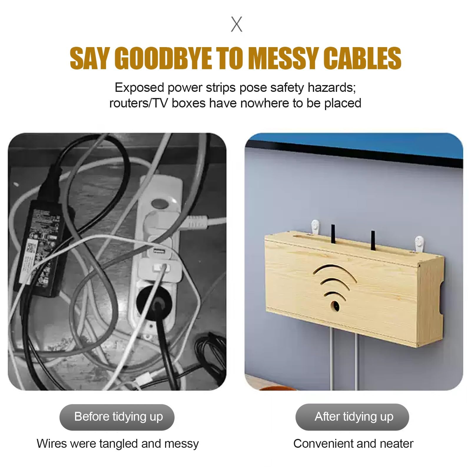 Boîtier de gestion de câbles caché pour routeur WiFi, support mural en bois pour modem, décodeur, multiprise, cordons – Idéal pour le salon, le bureau, la chambre à coucher