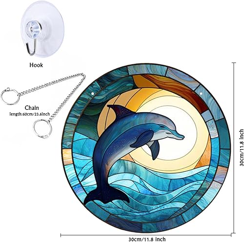 Miniatura 2 de Colgantes de ventana de acrílico de delfín de 11.8 pulgadas, decoración de pared manchada de océano, decoración de delfines para decoración de