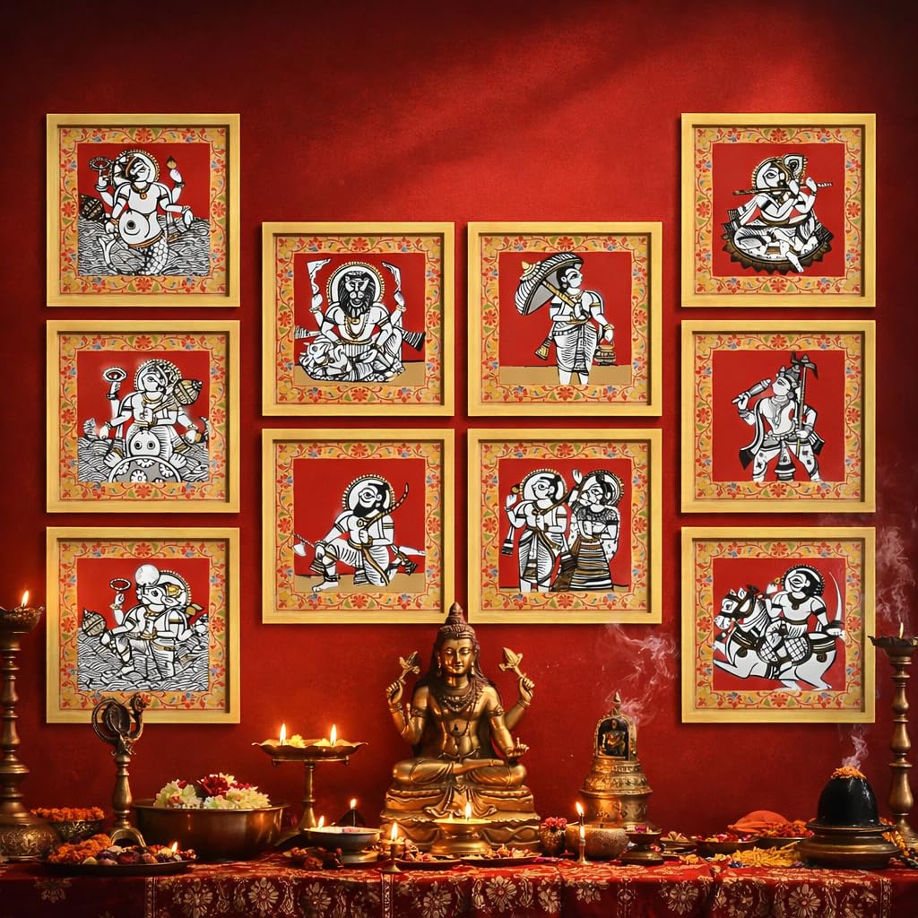 Dashavatar Wall Art Paintings With Frame For Living Room | 10 Avatars of Lord Vishnu Framed Paintings | Sacred Hindu Spiritual Wall Decor Poster for Home, Pooja Room, Gifting, Set of 10, Size 24x24 cm-image-26