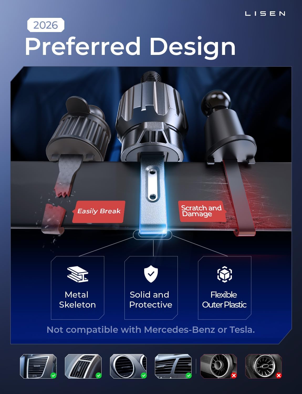 LISEN for Qi2.2 25W MagSafe Car Mount Charger, [Stable & Fast Charging] Magnetic Wireless Car Charger, Car Phone Holder Charger Car Accessories Fits iPhone 17 Pro Max Air 16/15/14/13/ Galaxy S26 Ultra