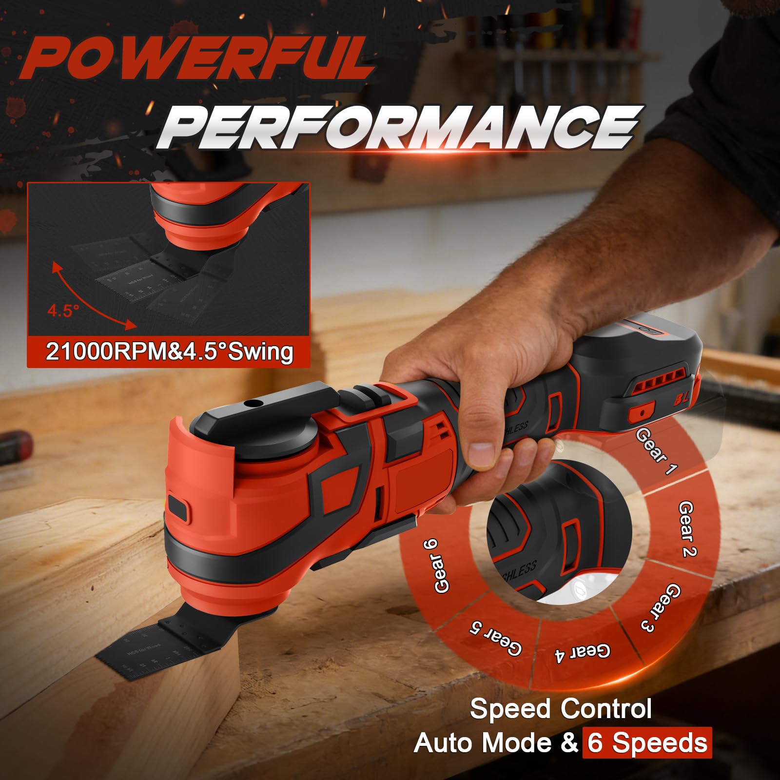Roadtime Strumento multifunzione a batteria per batterie Milwaukee da 18 V (senza batteria), strumento di oscillazione fai da te con 15 accessori, 6 velocità variabile, 10000 – 20000 giri/min, per