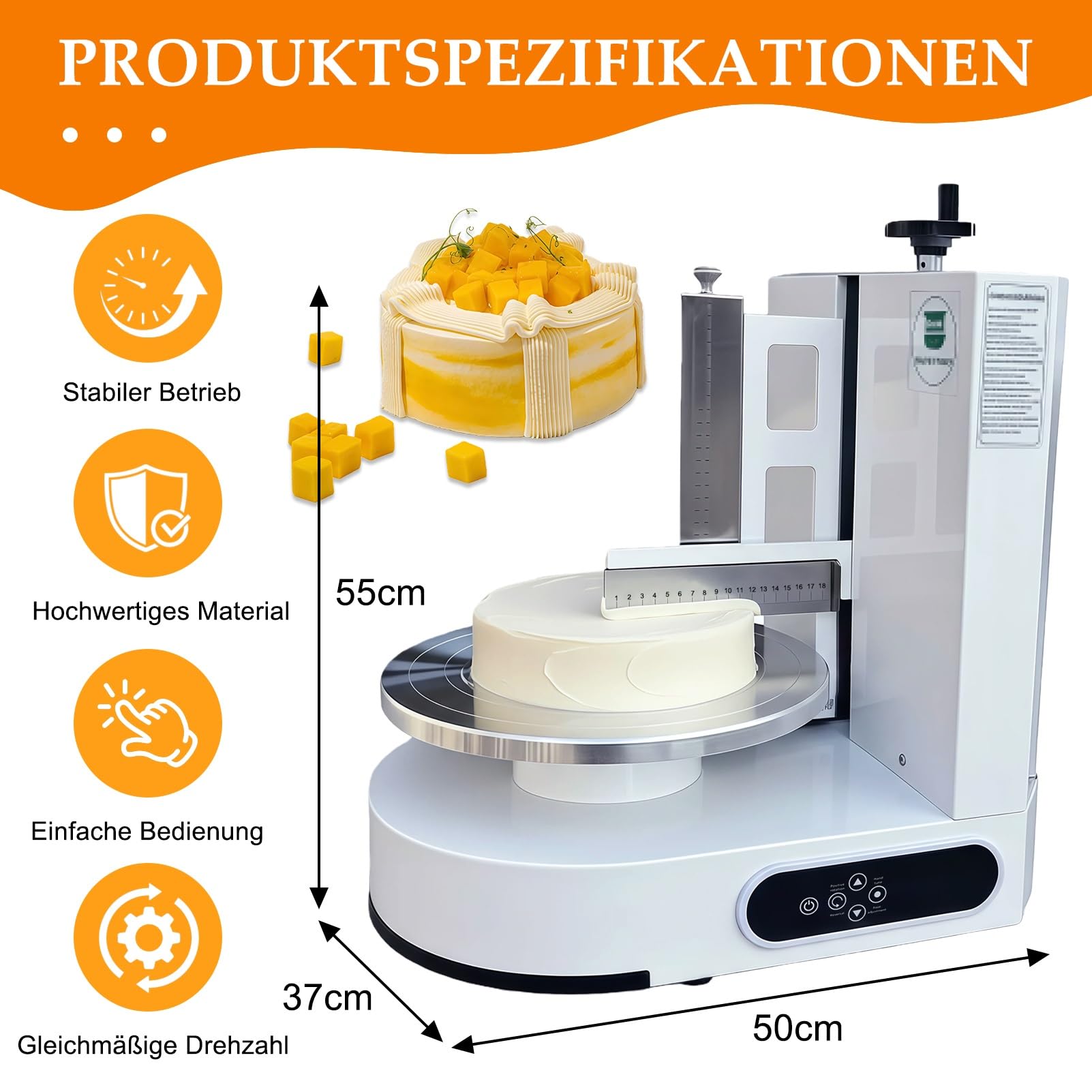 Automatische Kuchencreme-Maschine, Torten Glättungsmaschine, Cake Decorating Machine Zum Verteilen von Kuchencreme, Bestreichen und Einfetten von Kuchen mit Zuckerguss für 10 bis 30 cm Kuchen