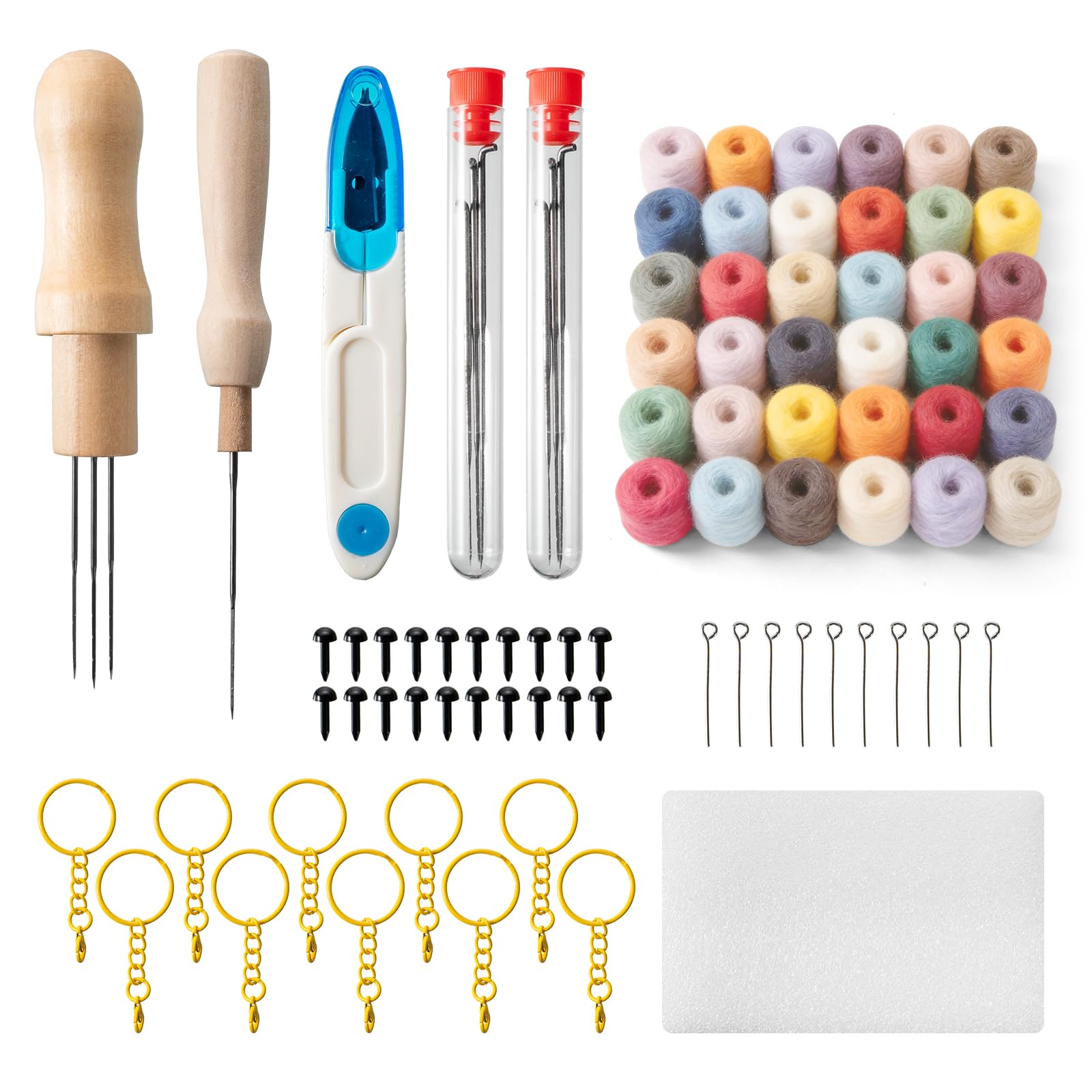 IONEKIUK Needle Felting Kit, 36 Colours Wool Felting Starter Kit for Beginners, Complete DIY Craft Kit with Needles, Tools & Accessories, Wool Roving Set for Making Dolls, Keychains & Handmade Crafts