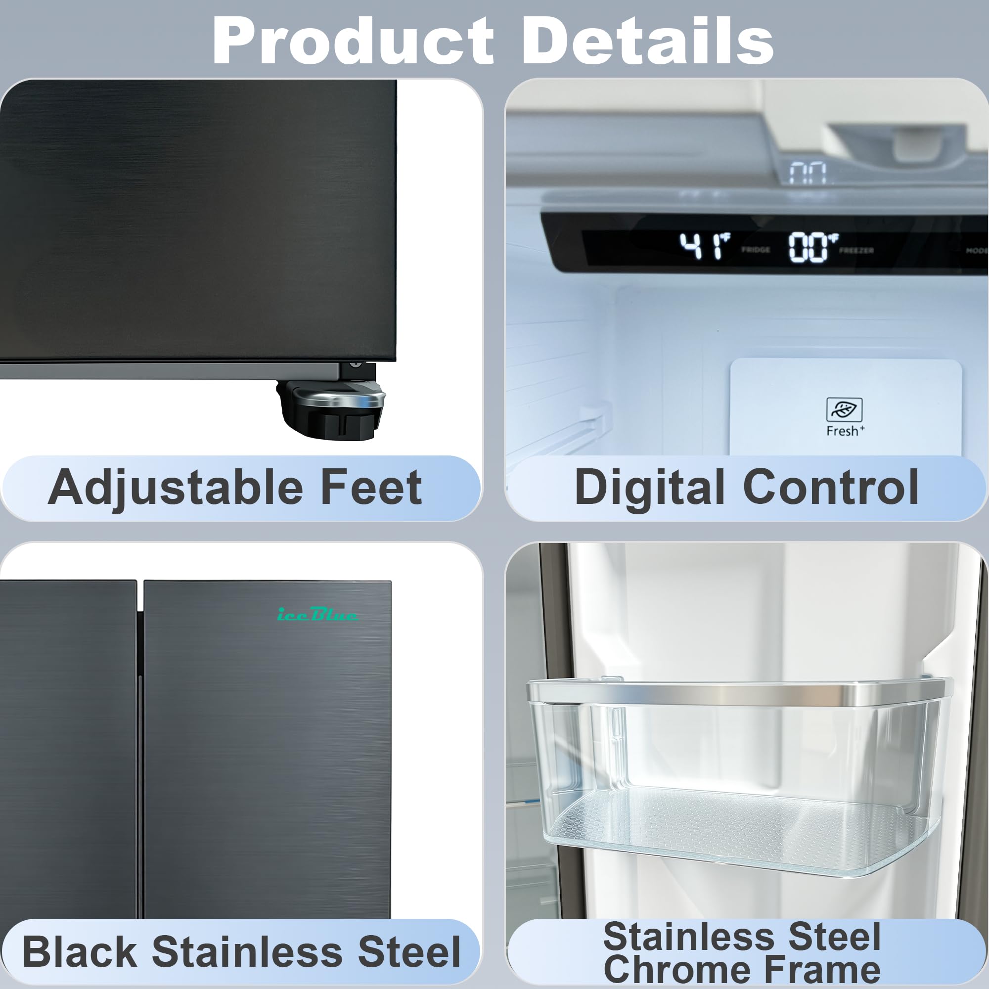 Iceblue 17.7 Cu.Ft. French Door Refrigerators, 30" Full Size Refrigerator, Beverage Refrigerator With Bottom Freezer, Frost Free Beverage Fridge - Black Stainless Steel on Fridge.com - View 3