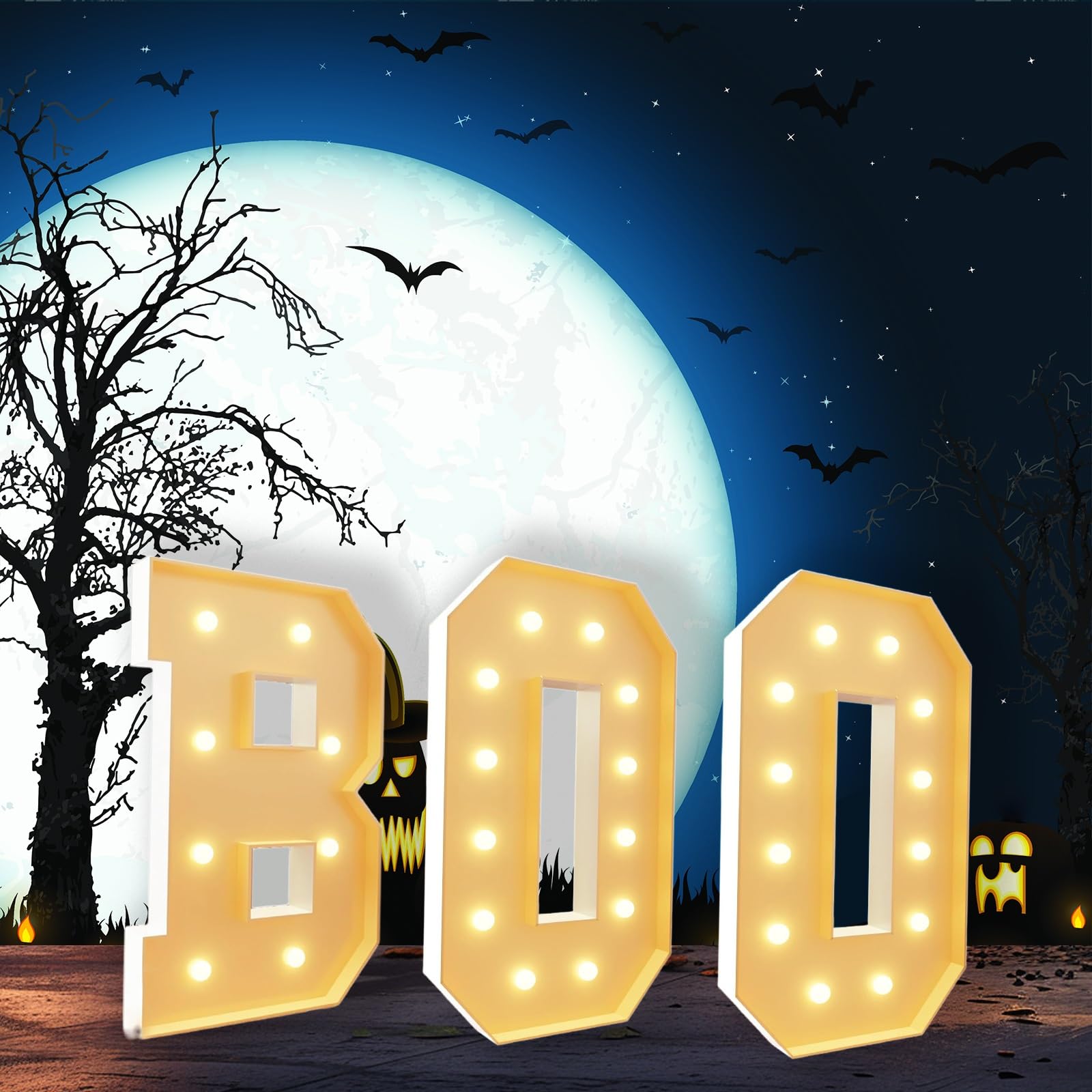 2,3 stopy/3 stopy/4 stopy Halloween Boo świecące litery LED Boo świecący znak kominkowy LED dekoracja stołu artykuły imprezowe(100CM)