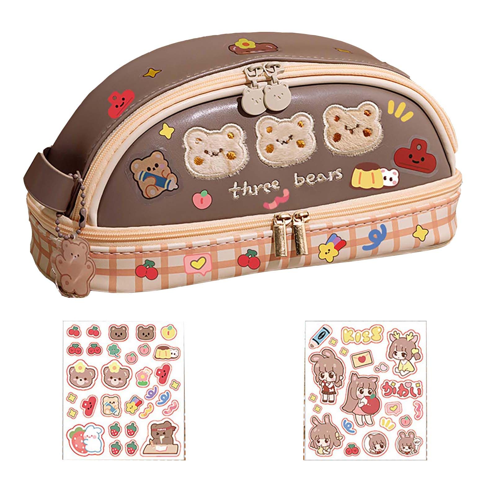 Tazweeq Double-layer Stationery Organizer, Cute Bear Large Pencil Case with Compartments, Organizer Stationery Box, Best Birthday Gift (Brown Bear)