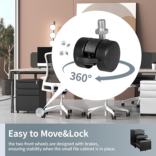 Miniatura 6 de Archivador móvil de 3 cajones con cerradura, archivador de almacenamiento de oficina para tamaño legalcarta, archivador de metal premontado excepto