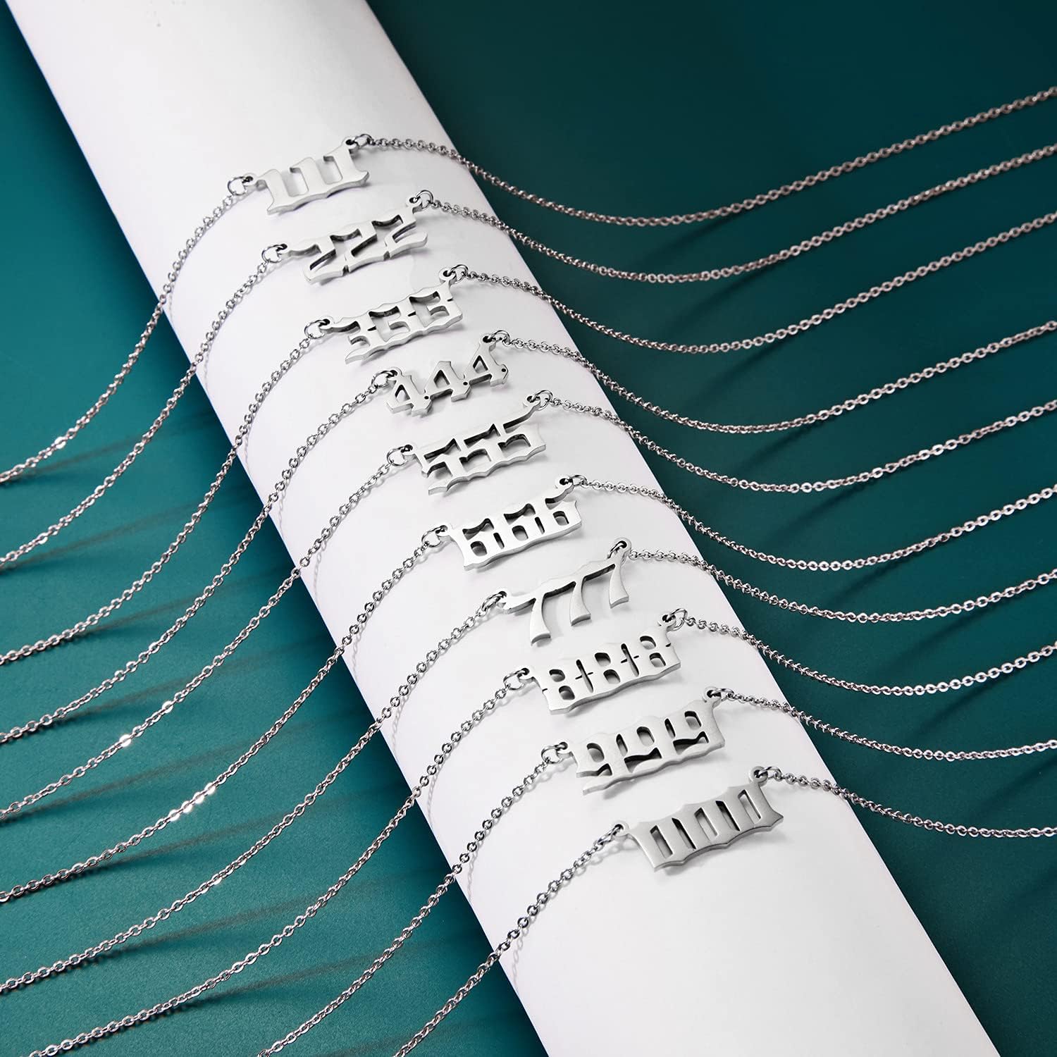 COLORFUL BLING Dainty Number Pendant Necklace Stainless Steel Choker 000 1111 111 222 333 444 555 666 777 888 999 Numerology Jewelry Gift for Women-Gold 666 - Image 2