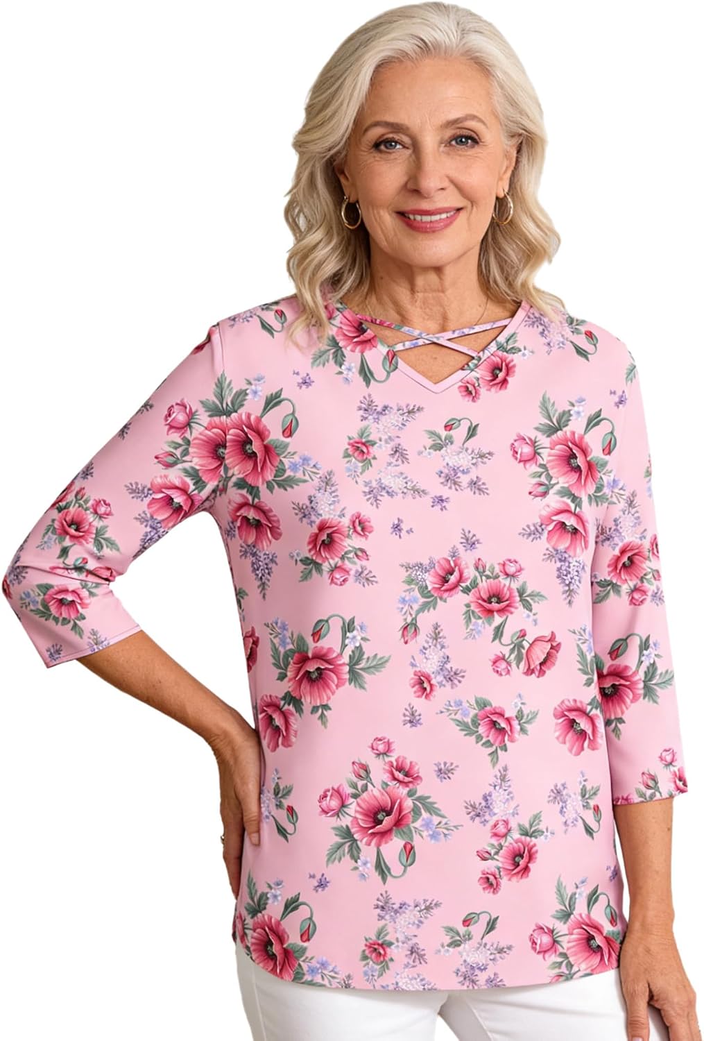 JanJean Women Open-Back Adaptive Top for Dementia Elderly and Special Needs Floral Pattern Adaptive Blouse
