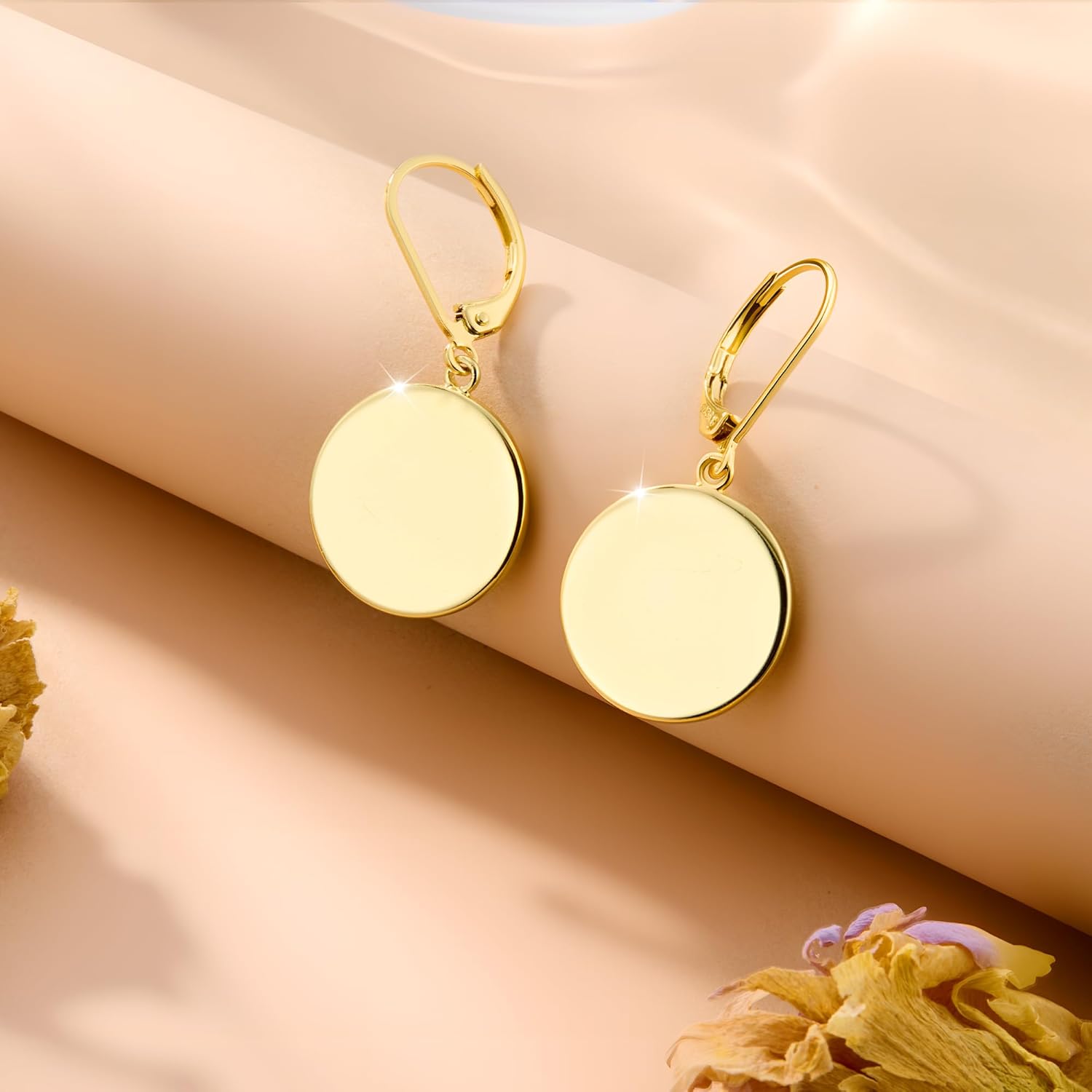 925 Sterling Silver Disc Dangle Earrings for Women Flat Hypoallergenic Drop Earrings Classic Coin Leverback Earrings for Women Jewelry Gifts - Image 3