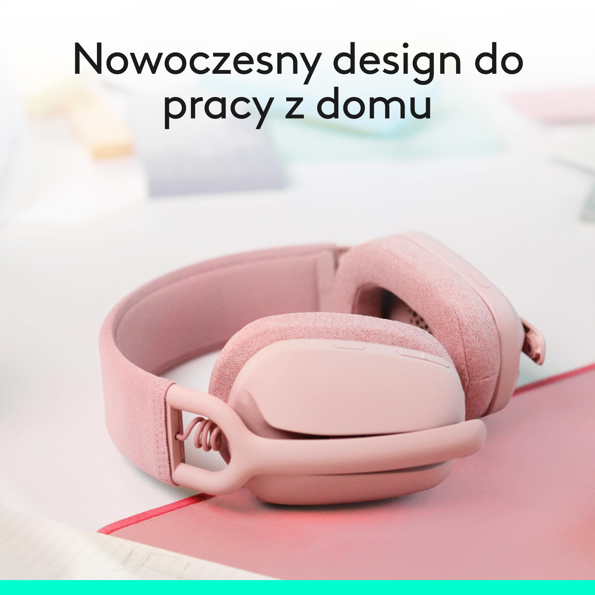 Logitech Zone Vibe 100 Lekkie bezprzewodowe słuchawki nauszne z mikrofonem z redukcją szumów, Zestaw słuchawkowy Bluetooth, dla Teams, Google Meet, Zoom i Mac/PC - Różowy