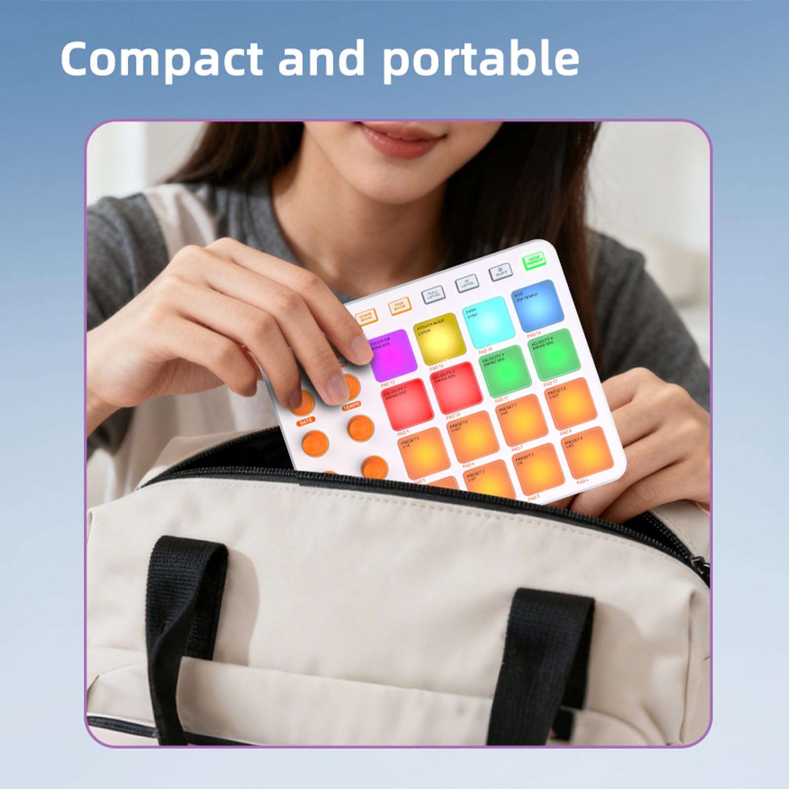 Controller MIDI, 16 Pad RGB 8 Manopole 6 Pulsanti Personalizzabili Batteria Ricaricabile Wireless da 2000 MAh, con Connessione USB MIDI per Professionisti Principianti della (Bianca)