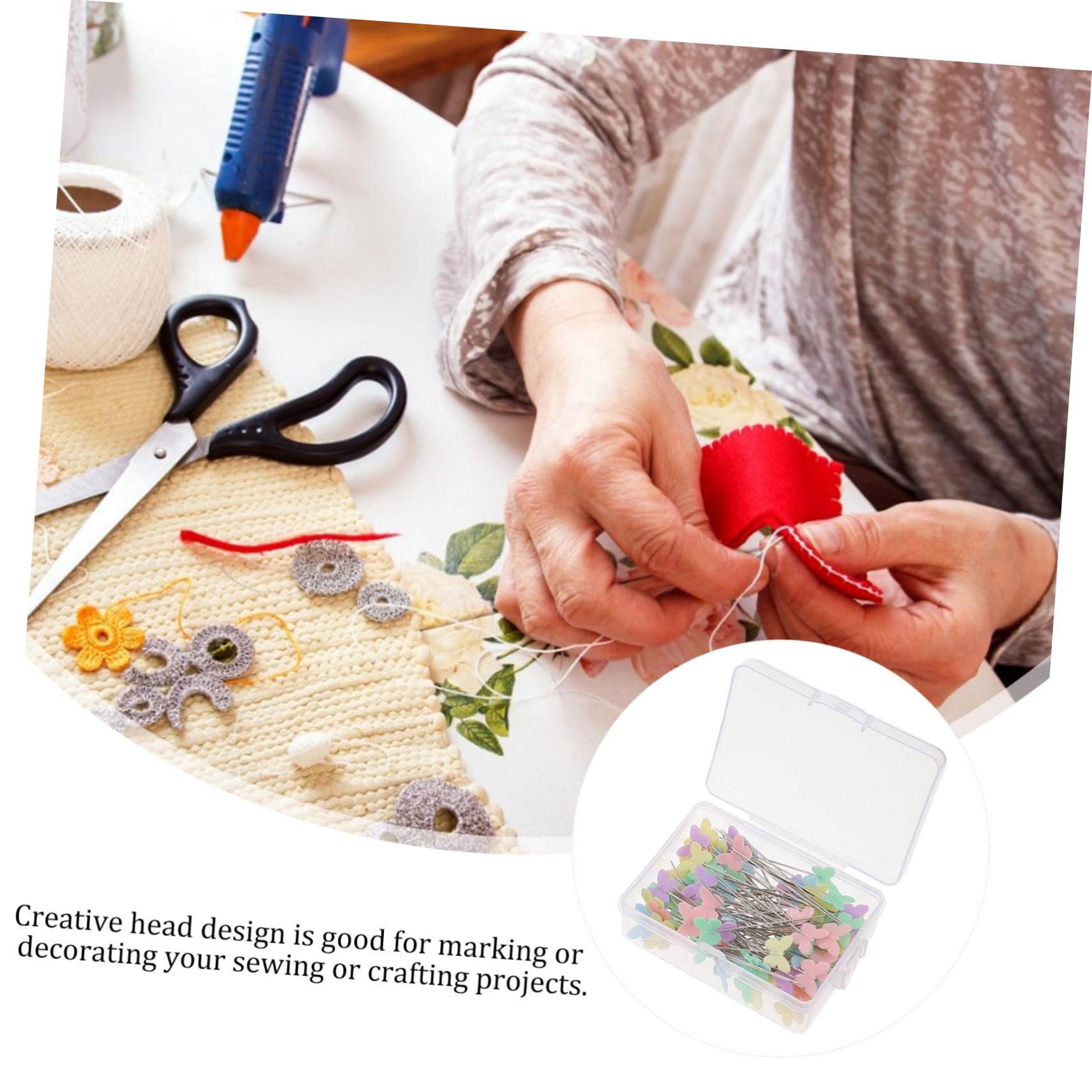 ERINGOGO Sewing Head Pin Set 200pcs Embroidery Straight Pin Dressmaker's Locating Pin for Quilting Carpet