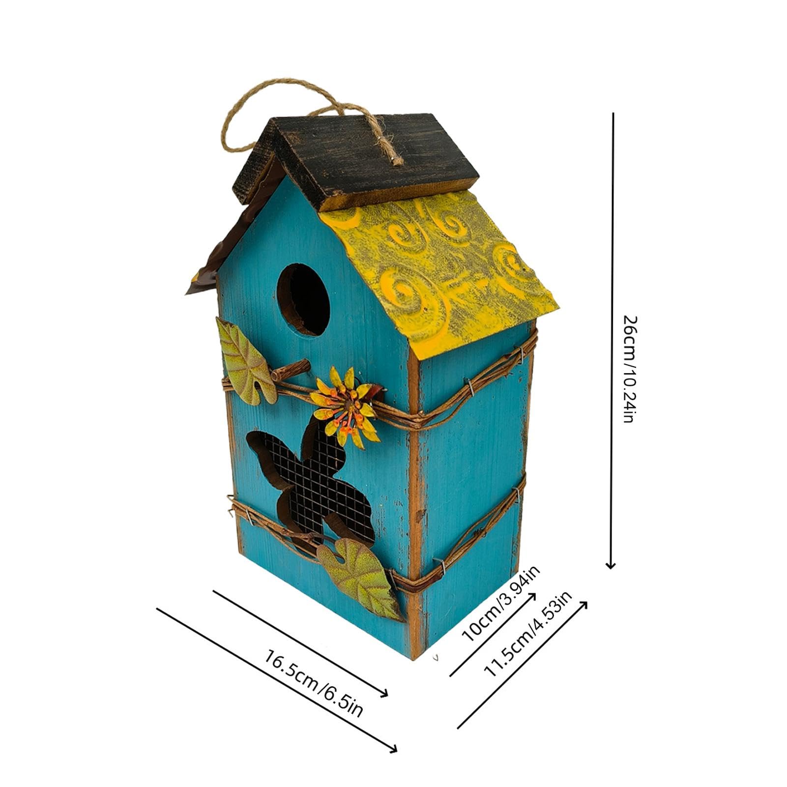 Niedliches aus Holz – dekoratives hängendes Vogelhaus den Außenbereich für Garten, Terrasse und Park (blau)