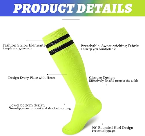 Miniatura 7 de Unittype 6 pares de calcetines de fútbol para niños pequeños, calcetines de fútbol a rayas juveniles, regalo de Navidad para niños y niñas de 4 a 14