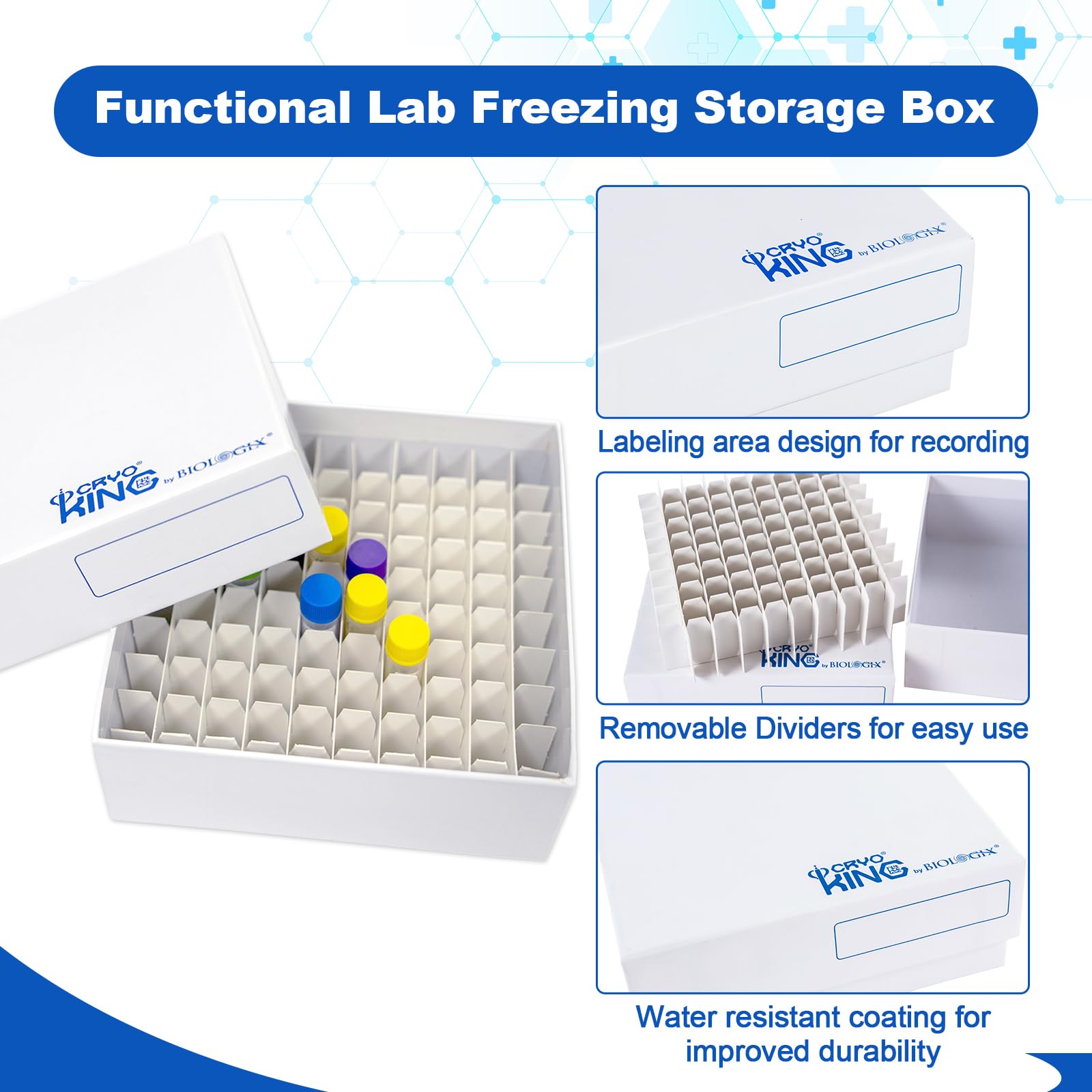 Caja de cartón criogénica para congelador, caja de almacenamiento de microtubos de 5 cm, caja de almacenamiento de microtubos de 100 pozos, caja de 20 unidades