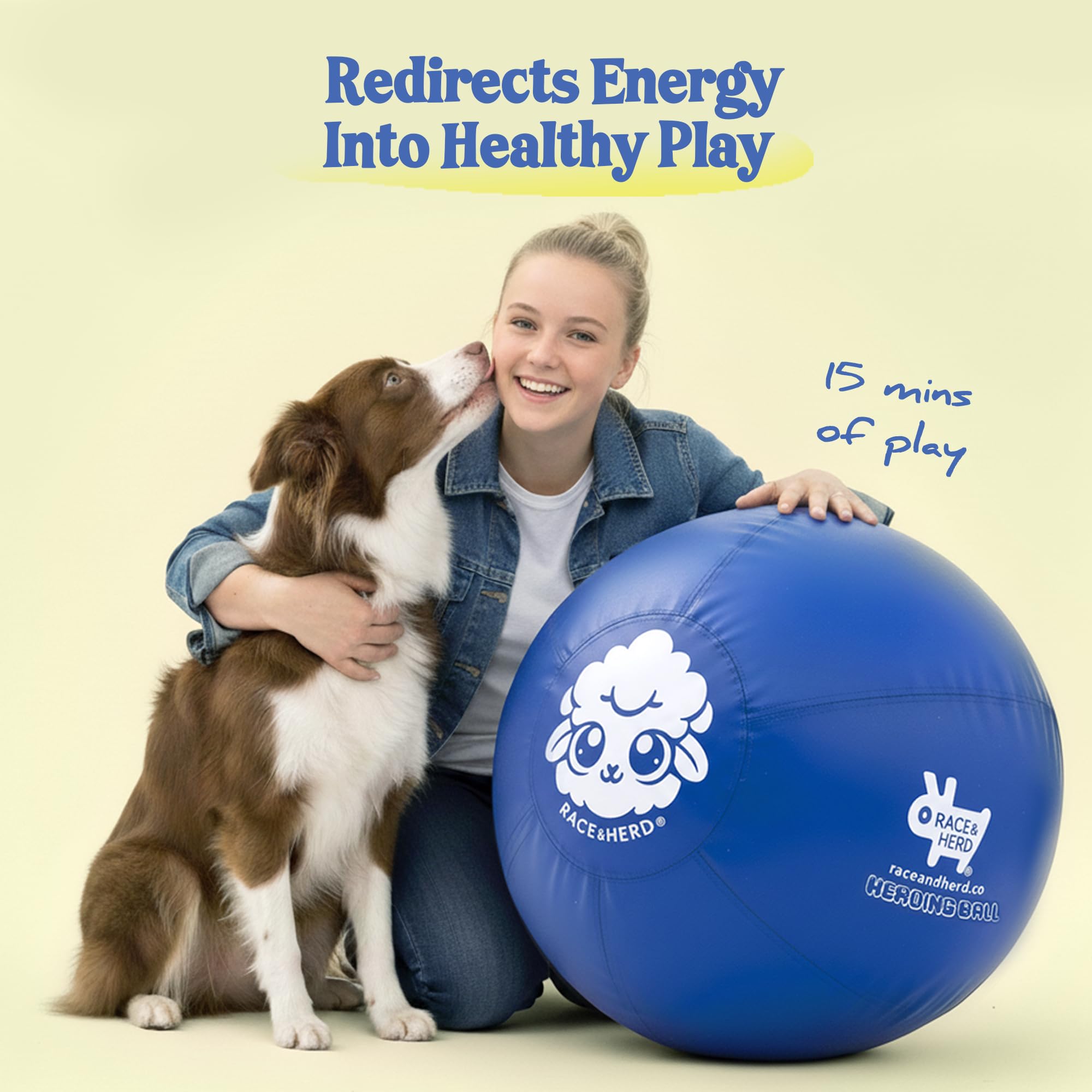 Race&Herd Balle de troupeau originale de 45,7 cm pour chiens — Balles pour jouets pour chiens (océan) | Petite balle de troupeau pour mini berger australien, Border Collie, Corgi et Frenchie, exercice en plein air instinct