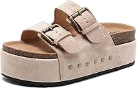 BiuYorBTY Women's Platform Clog Sandals with Cork Footbed & Double Buckles - Comfortable Summer Slides, Wide Widths