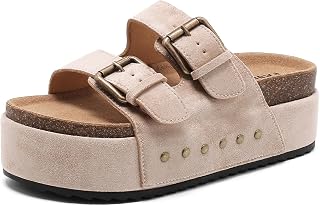 BiuYorBTY Women's Platform Clog Sandals with Cork Footbed & Double Buckles - Comfortable Summer Slides, Wide Widths