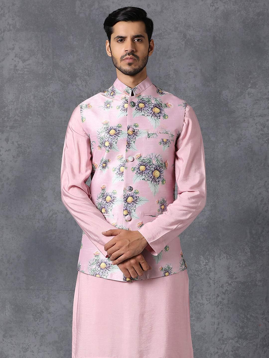 Elina fashion Men's Indian Satin Nehru Jacket || Printed Bandhgala Jodhpuri Sleeve Less Waistcoat ONLY