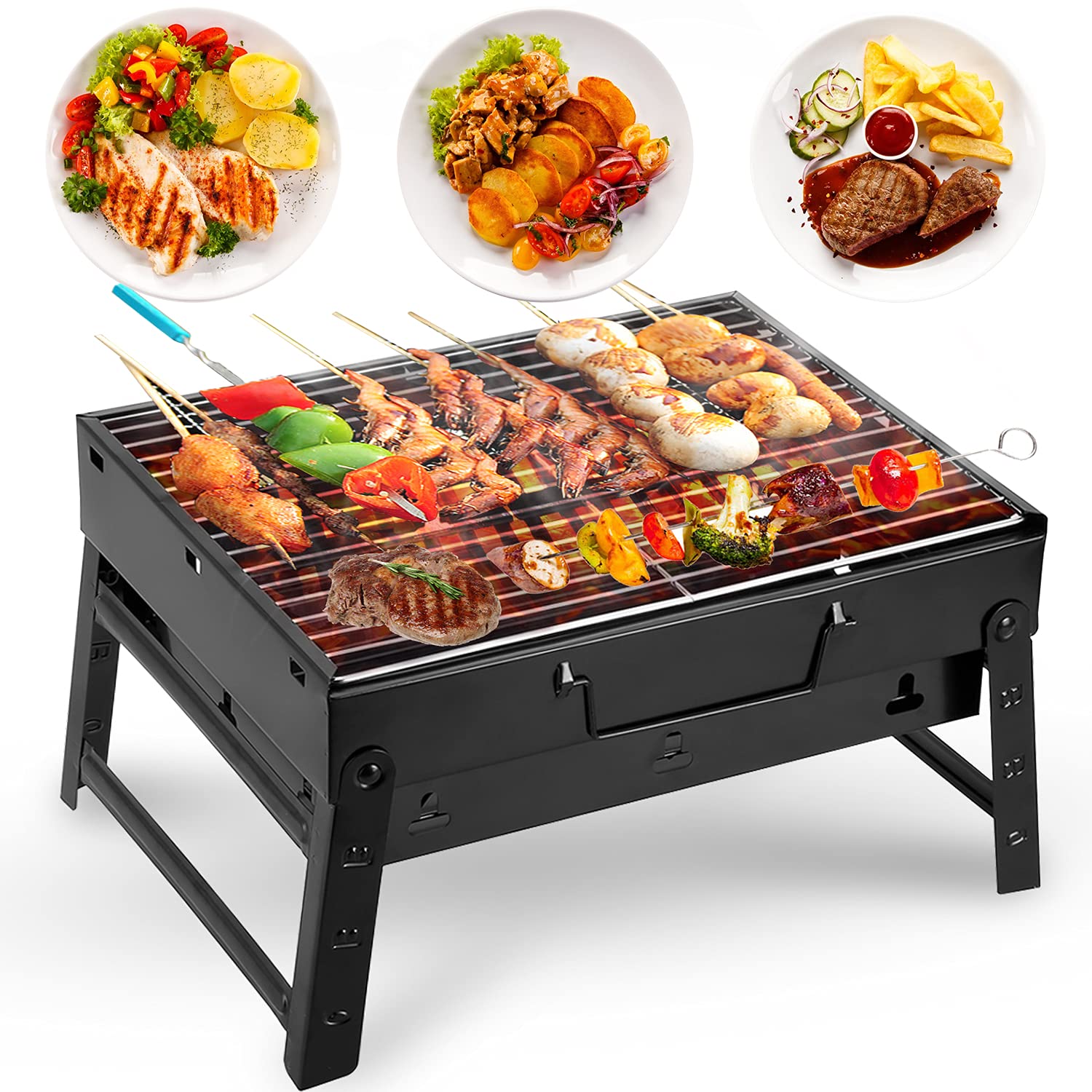 Grill na węgiel drzewny, grill Składany Przenośny Lekki grill dla palących, grill Małe biurko Blat Na zewnątrz Grill na Kemping Pikniki Ogród Impreza na plaży 13,7''x9,4''x 2,3''