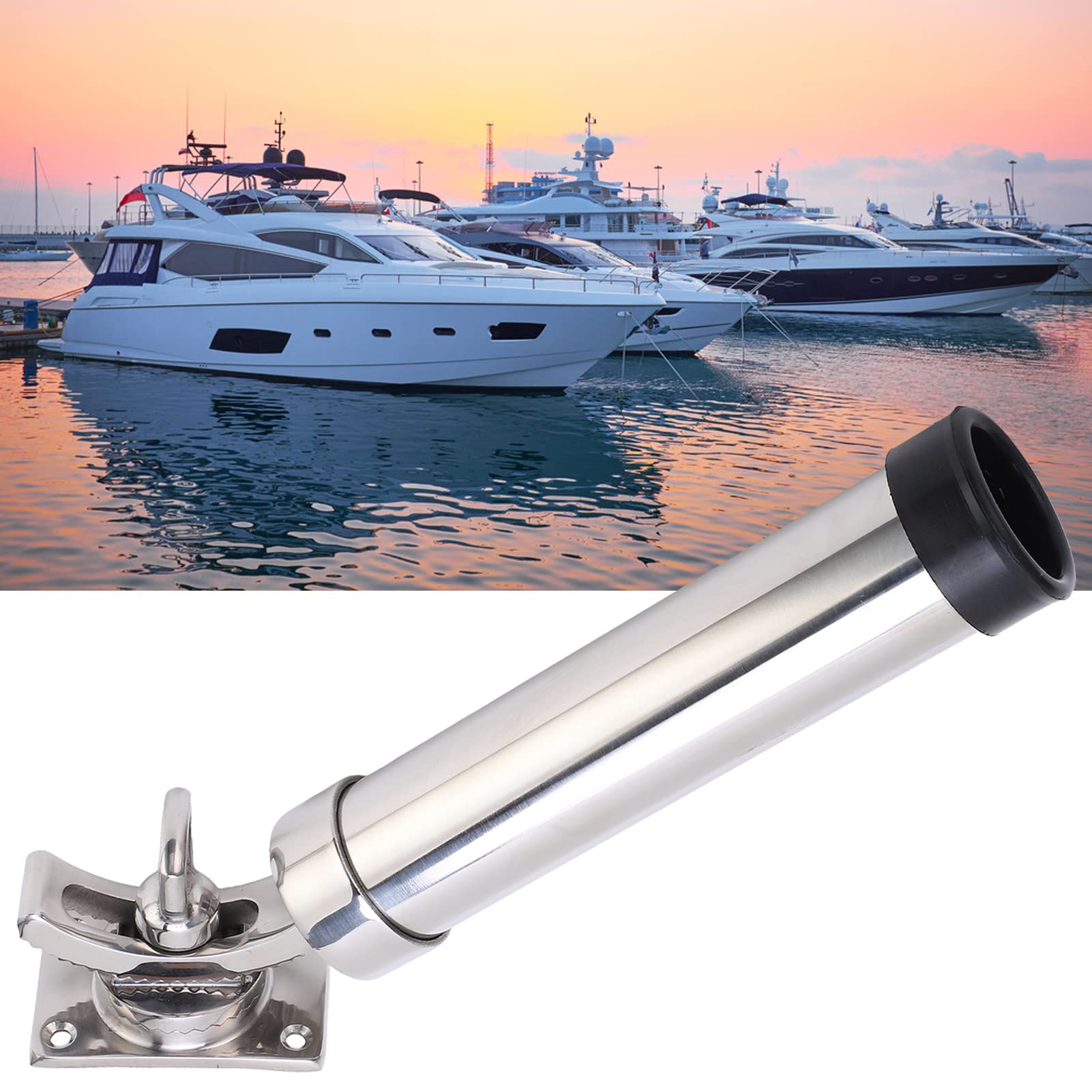 Portacanna da Pesca Regolabile a 360 Gradi, Portacanna per Barche Marine in Acciaio Inossidabile 316 con Design Regolabile in Altezza e Manicotto in Gomma, Ideale per la Maggior Parte dei