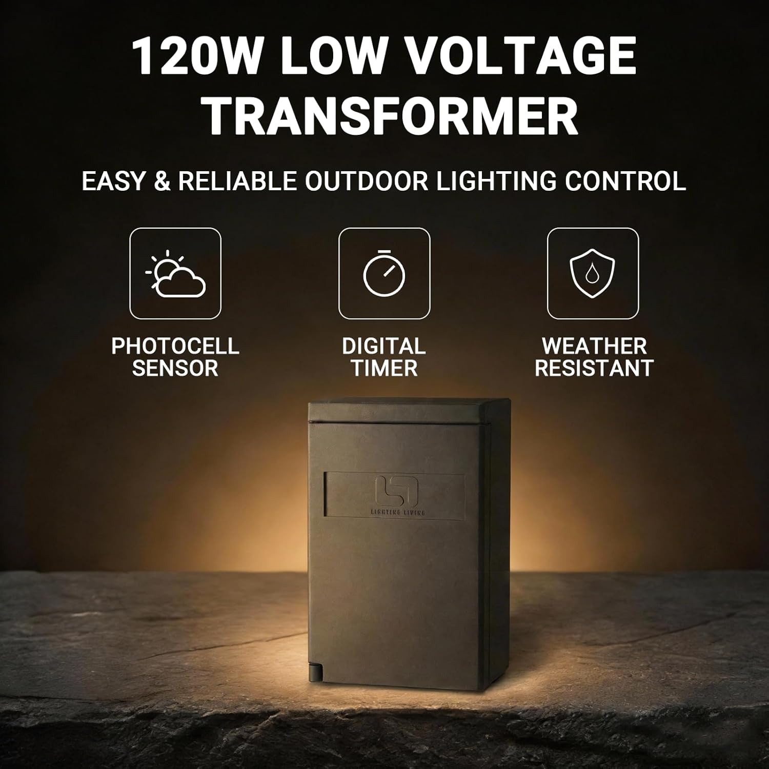Low Voltage Transformer 120W Landscape Outdoor Lighting Transformer 120V AC to 12V AC Weatherproof for Outdoor Lights, LED Spotlights and Pathway Garden Lighting