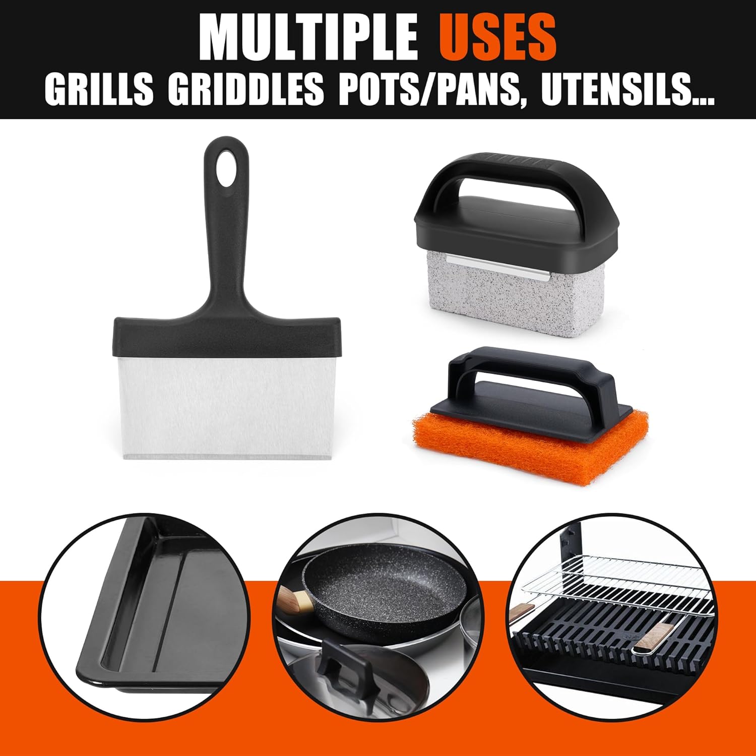 Upgraded Blackstone Griddle Cleaning Kit, with 36 Inch Silicone Griddle Mat, Oil Cup Liner, Heat-Resistant Silicone Spatula Mat with Hanger, Griddle Scraper, Cleaning Brick, Scouring Pads